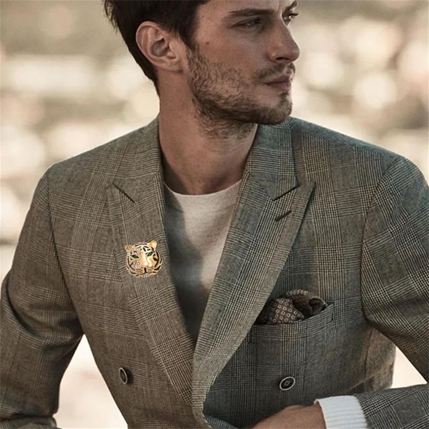 WCRAZYE Rhinestone Tiger Head Brooch Pins for Men Women Dainty Gold Silver Vintage Animal Lapel Suit Pin,Punk Crysta Charm Tiger Head Badge Coat Collar Brooch for Girls - Image 3