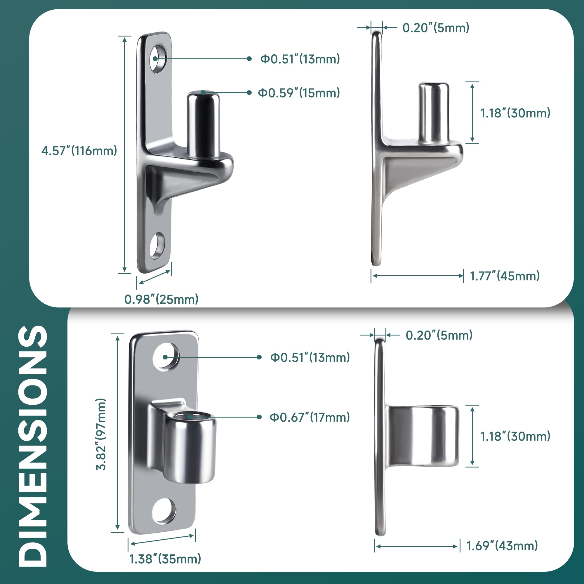 Paquete de 4 bisagras de puerta resistentes, juego de bisagras de puerta de montaje en pared con 5/8 pulgadas, capacidad de hasta 600 libras, bisagras de acero inoxidable 304 sin soldadura de una sola