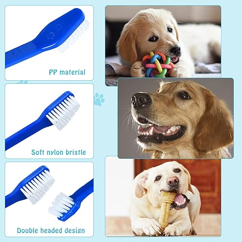 Miniatura 4 de Juego de 60 cepillos de dientes para perro, doble cabeza, cepillo de dientes para mascotas, mango largo, para perros, gatos, cachorros, limpieza