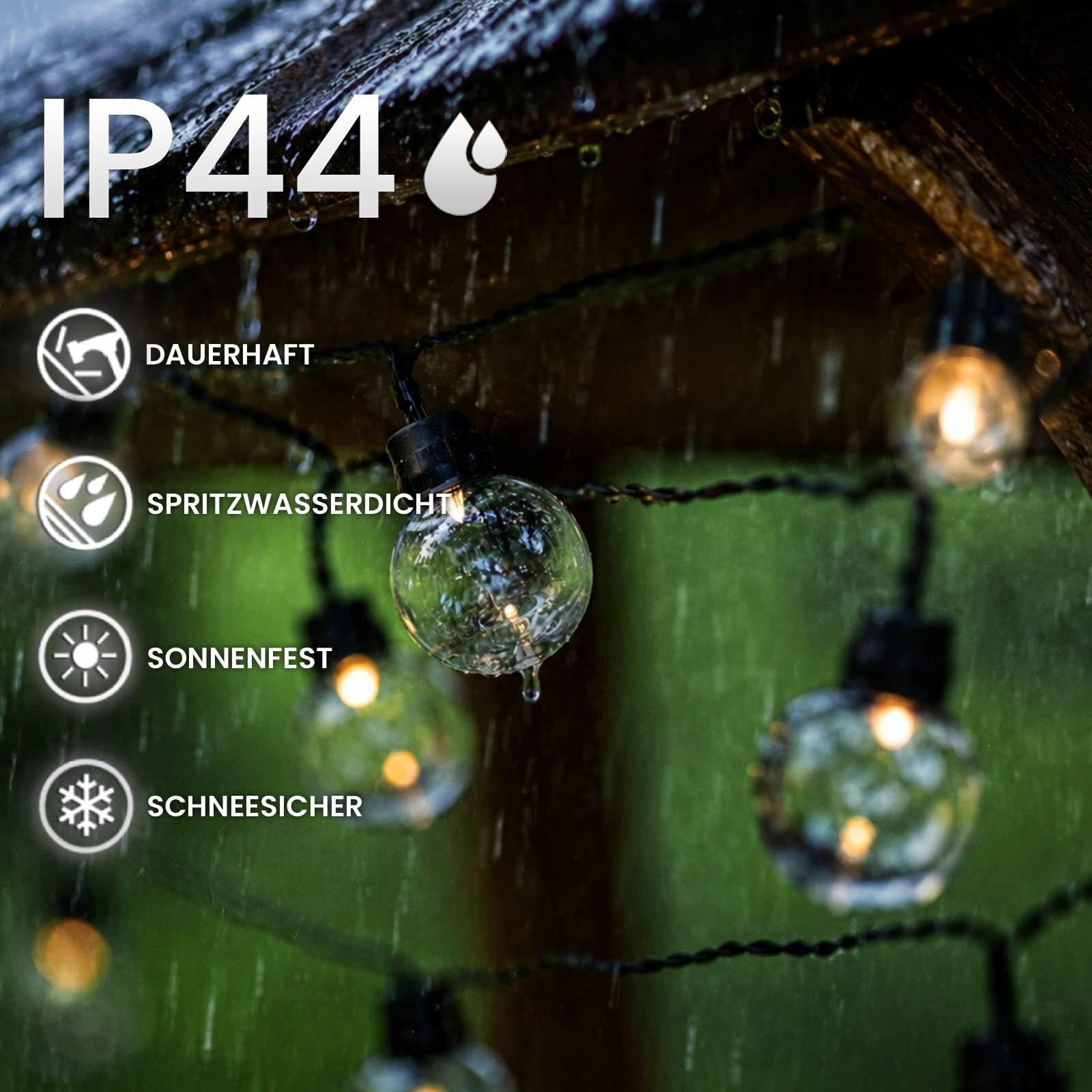 Lumiled Solarny łańcuch świetlny do użytku na zewnątrz, 7 m, 20 diod LED + 2 zapasowe żarówki, pilot zdalnego sterowania, IP44, odporny na warunki atmosferyczne, 8 trybów pracy, ciepła biel, 3000 K