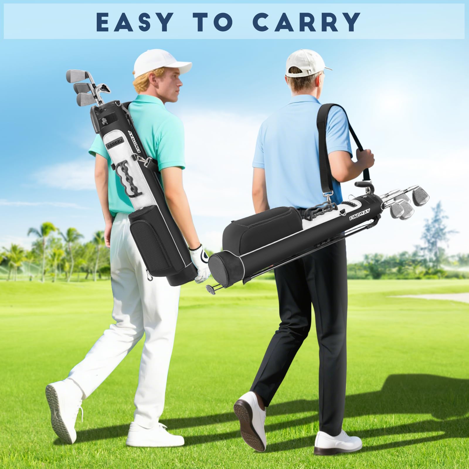 Findway Golf Stand Bag mit verstellbaren Schultergurten, 2-Wege-Teiler, 2 Taschen, leicht zu tragende Bleistift-Golftragetasche für Männer und Frauen