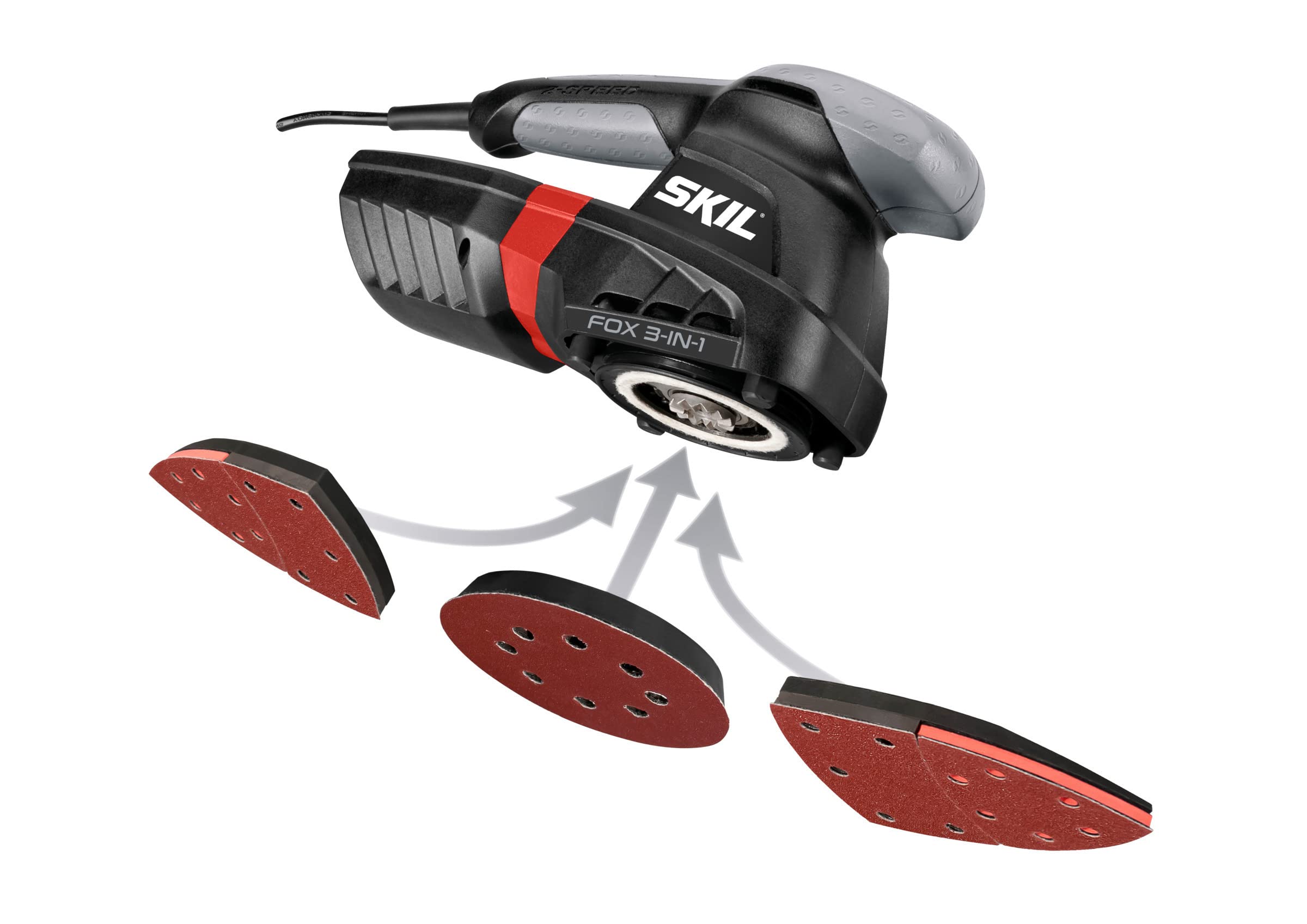 Skil 3-in-1 Multischleifer FOX 7220 AC (250W, 3-in-1 Gerät: Schwingschleifer, Exzenterschleifer, Deltaschleifer mit 10 tlg. Schleifpapierset und Tasche)