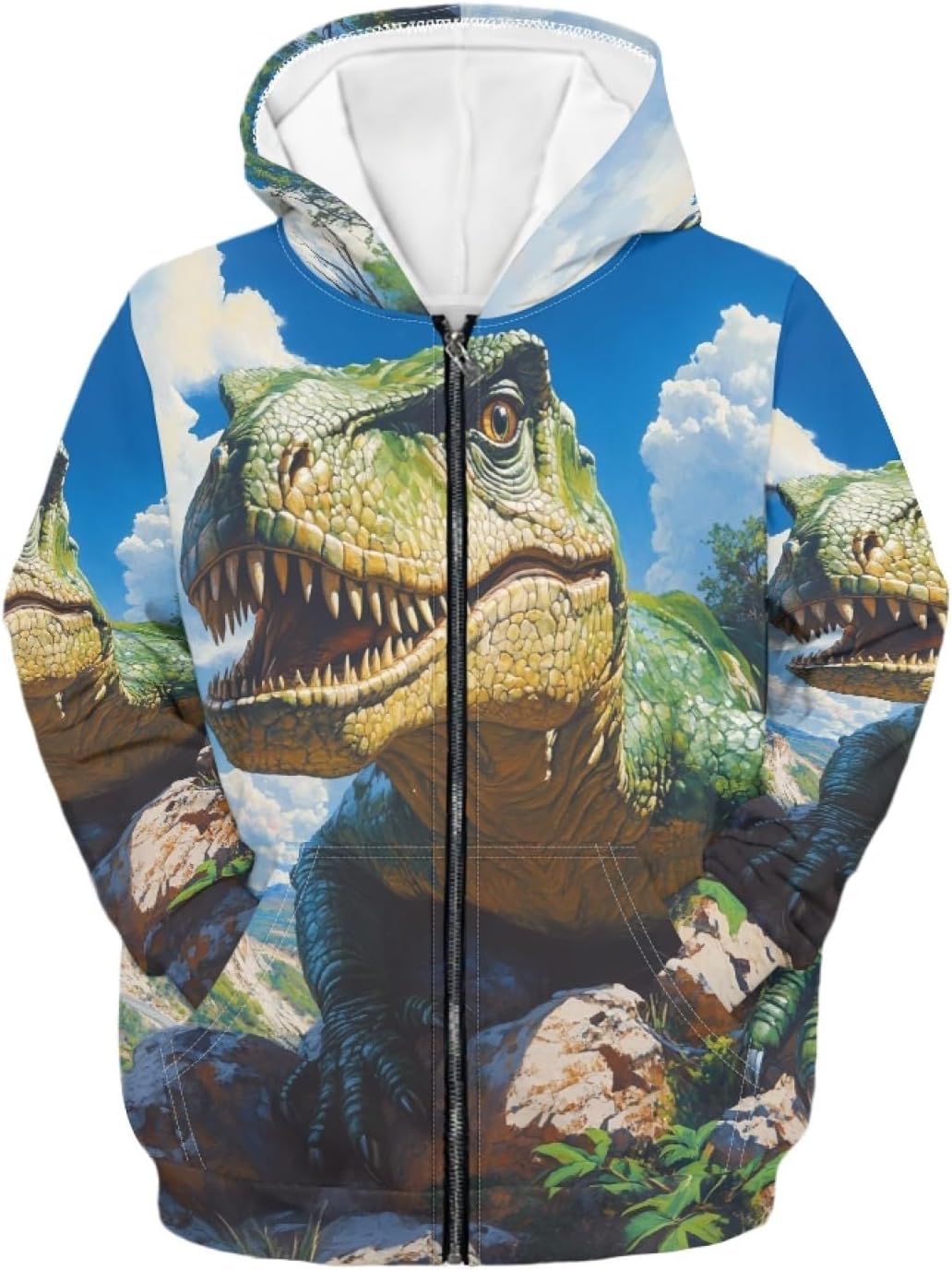 Soft Loose Fit Boys Animal Print Zip Up Hoodies with Pockets Comfort Hooded Jacket
