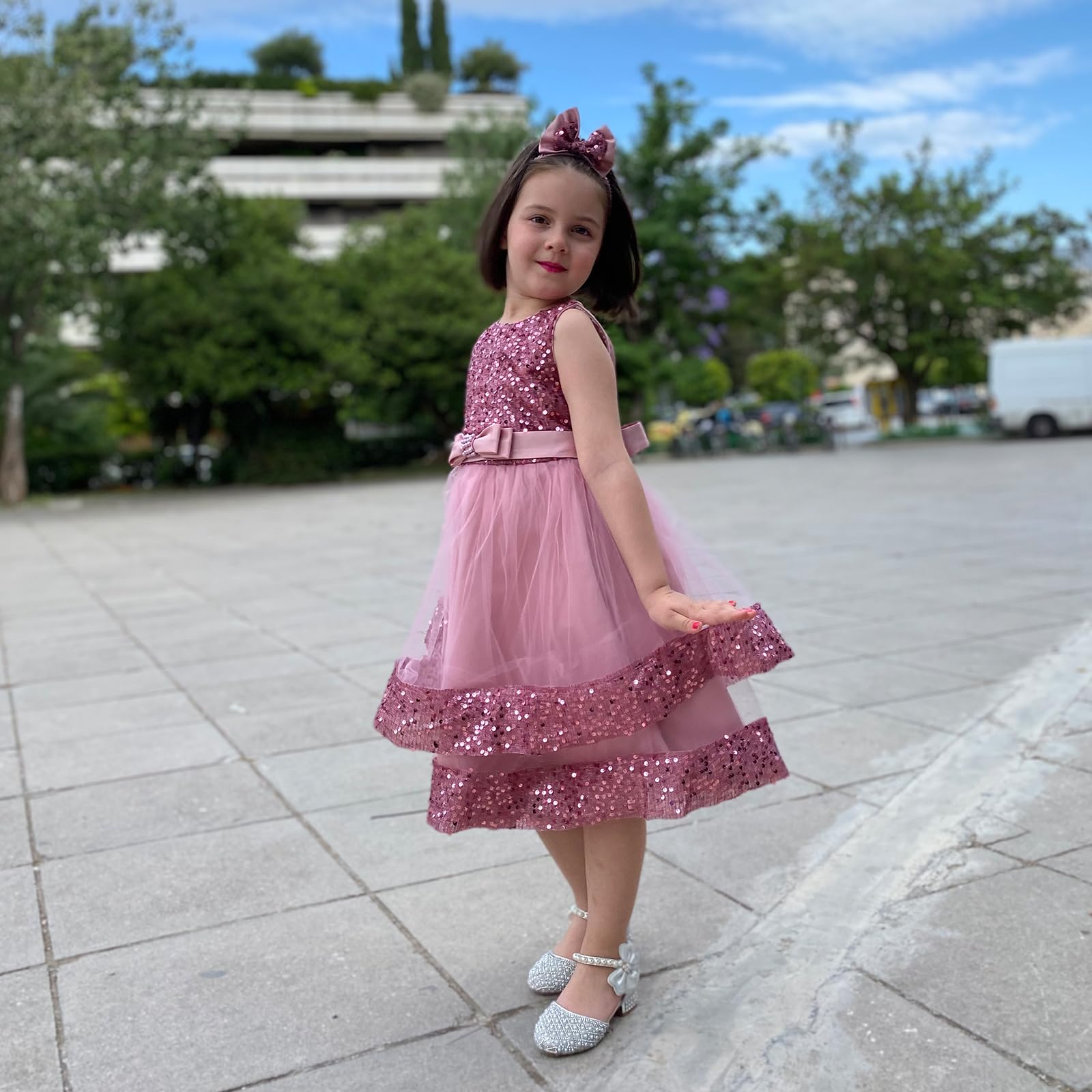 Miipat Bébé Fille Robe Bambin Princesse Tulle Sequins sans Manches Formelle Fleur Fille Robe pour La Fête Anniversaire Mariage