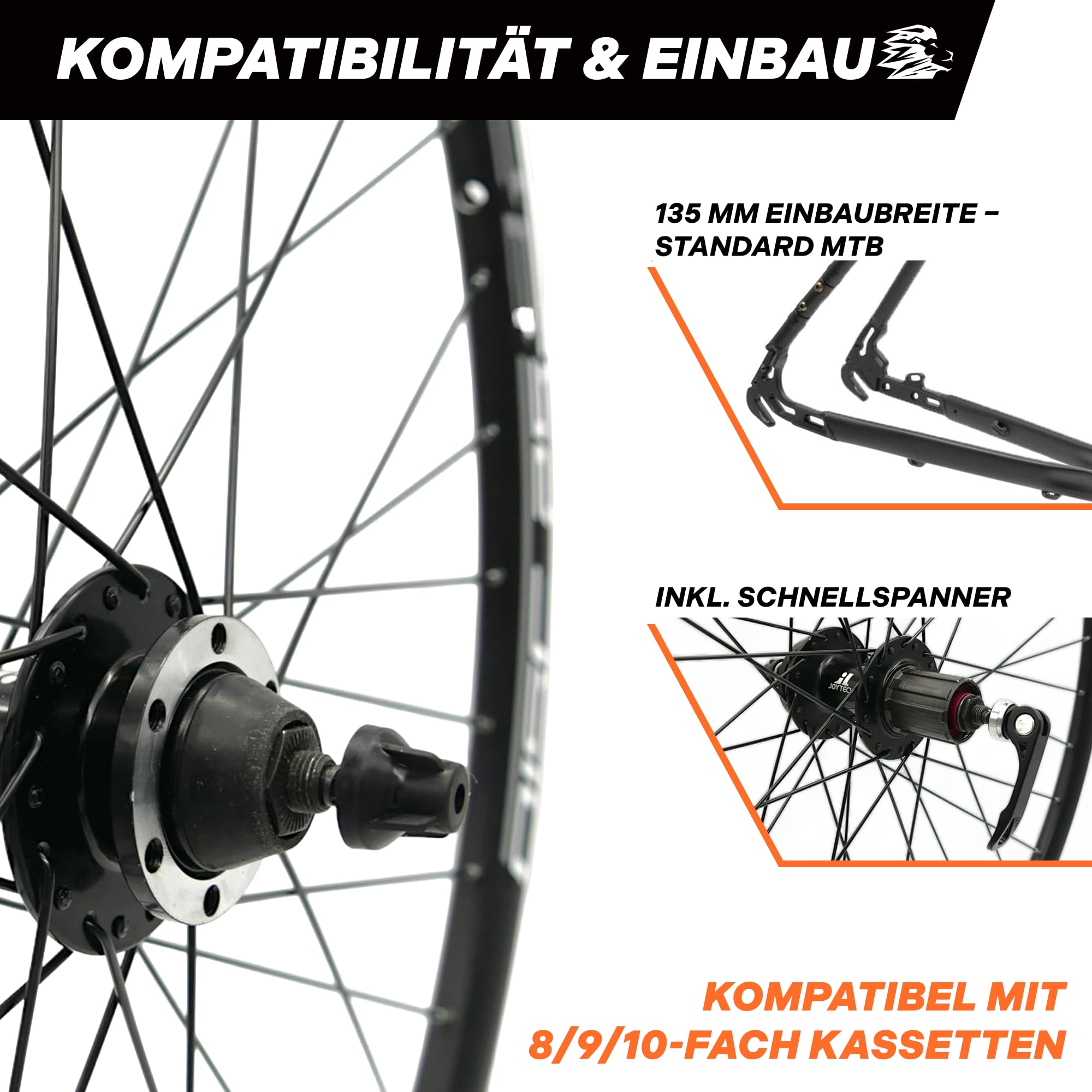 MTB Hinterrad 29 Zoll Fahrrad Laufrad – Scheibenbremse 6-Loch – QR 9/10×135 – Shimano HG 8–11-Fach – Alu Felge & Nabe – 36 Speichen – Schwarz – LOEVELOSI