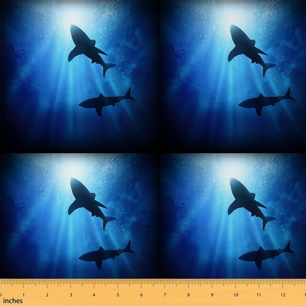 Ocean Shark Fabric by The Yard Deep Sea Animal Upholstery Fabric Underwater World Indoor Outdoor Fabric Marine Life Coastal Light Waterproof Fabric for Quilting Sewing, Blue, 3 Yards