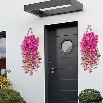 2PC Artificial Flowers Outdoor 75cm Artificial Hanging Flowers,Artificial-Plants Outdoor,Fake Hanging Baskets,UV Resistant Fake Flowers No Fade Faux Plants Garden Porch Window Box Decorating (purpleB)