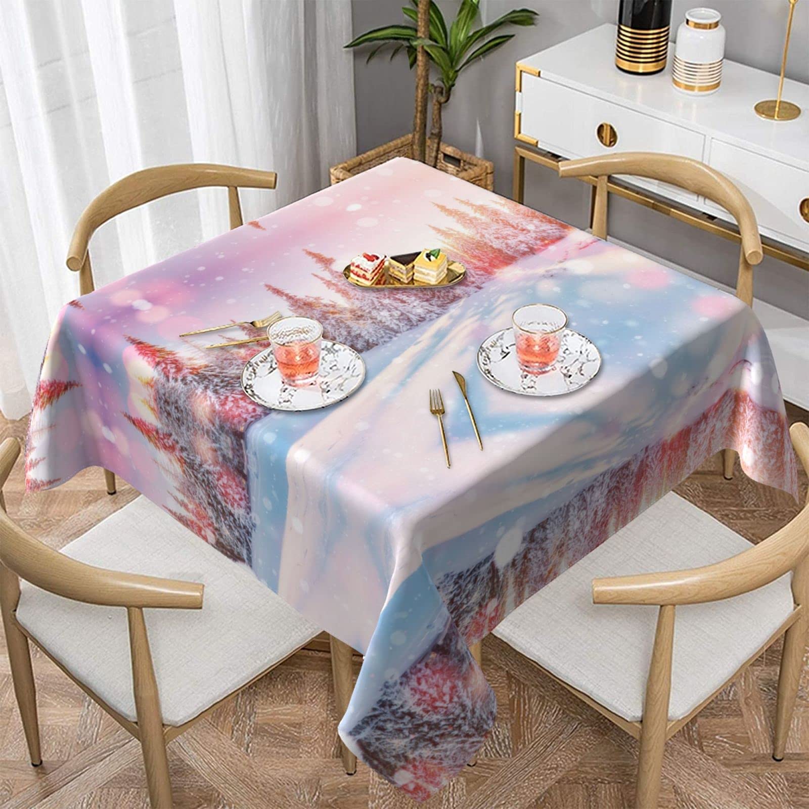 Nappe carrée sapins et neige imperméable pour table de restaurant et banquet
