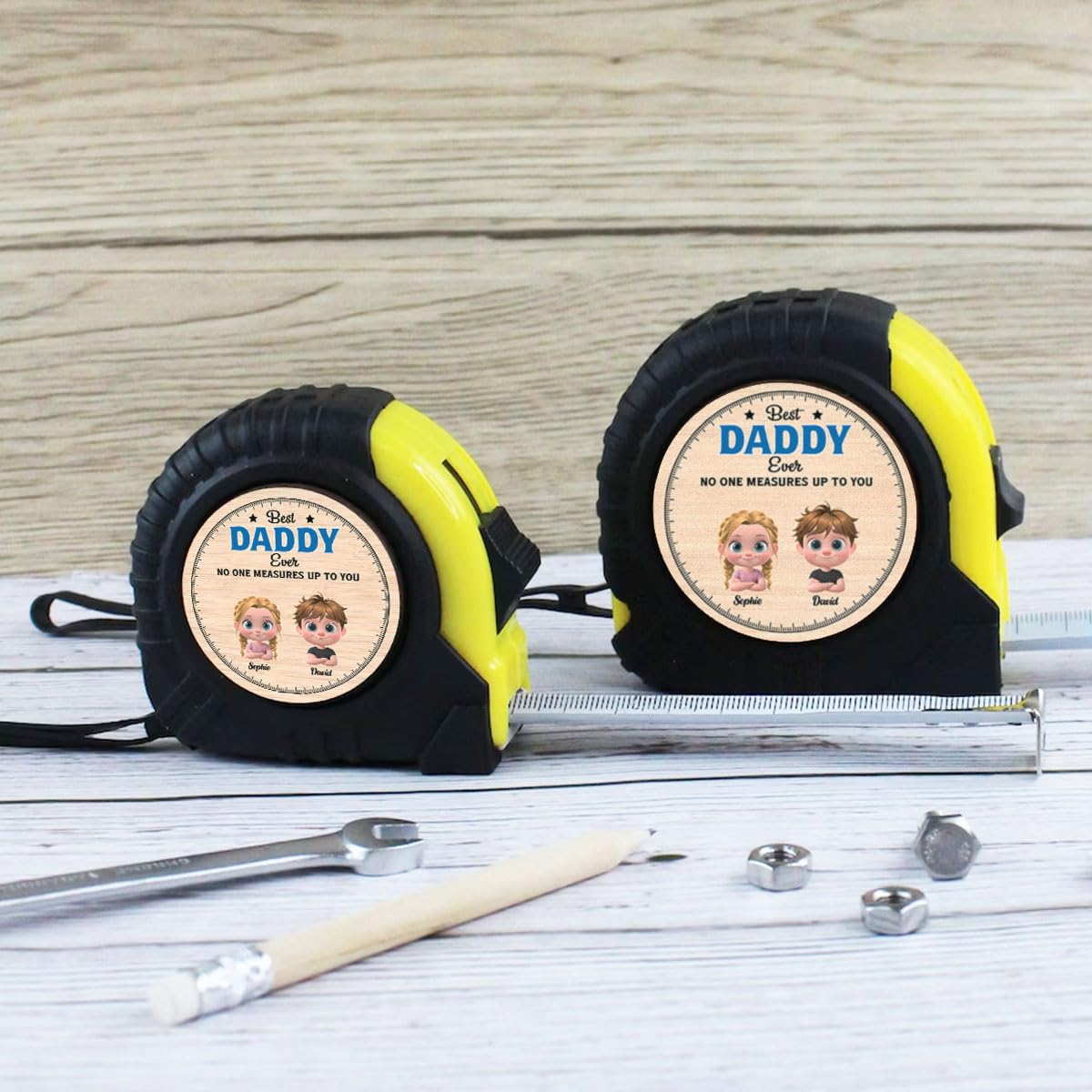 Wrappiness No One Measures Up to You Dad Personalized Tape Measure - Custom Characteristics of Kids Teen Toddler Boys Girls (2Kids-Girl Girl)
