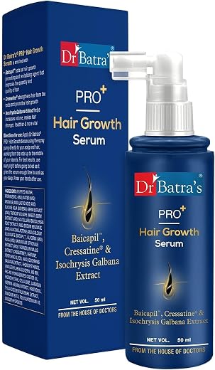 Dr Batra's Pro+ Hair Growth Serum 50ml Pack of 2 | Baicapil, Cressatine & Isochrysis Galbana | For Thicker, Stronger & Ful...