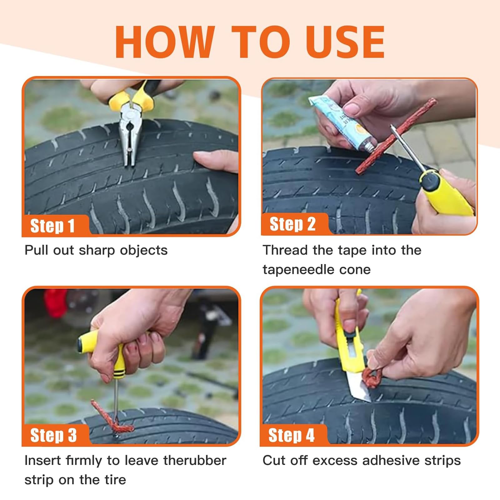 25 Pcs kit riparazione pneumatici auto kit riparazione pneumatici moto Striscia di Riparazione di Pneumatici Tubeless Foratura Stringhe Kit Spina Gomma da Cancellare Strumento Recupero Rapido