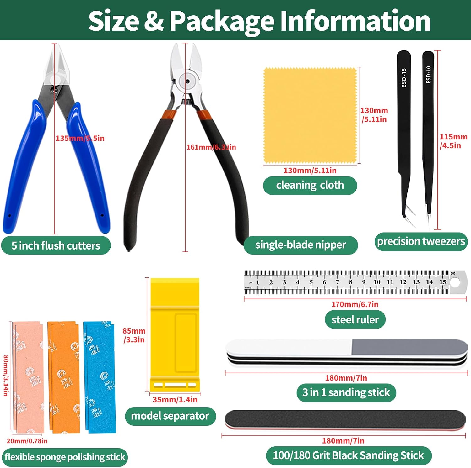15Pcs Modeler Basic Tools for Gundam, Hobby Building Tools Kit for Model Building Repairing and Fixing