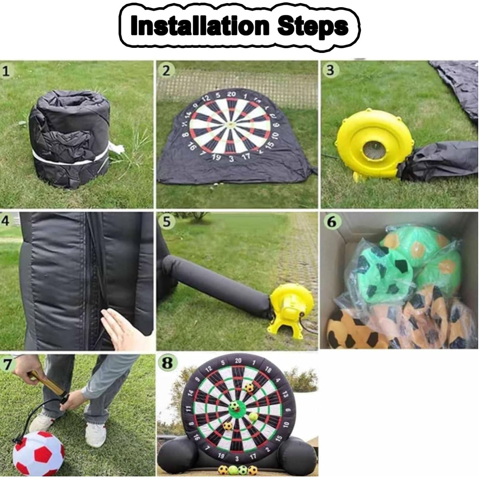 Riesige aufblasbare Fußball-Dartscheibe mit 8 Bällen, Kickball-Dartscheibe, aufblasbare Fußball-Darts mit 350-W-Gebläse und Luftpumpe für Outdoor-Garten, Fitnessstudio, Camp, Sportspiele A-4M/13FT