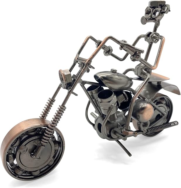 Cosysparks Vintage Iron Motorbike Model, Metal Model Motorbike Model with Metal Man Motorcycle Collectible Art Gift for Motorbike Lovers (Retro coppery)