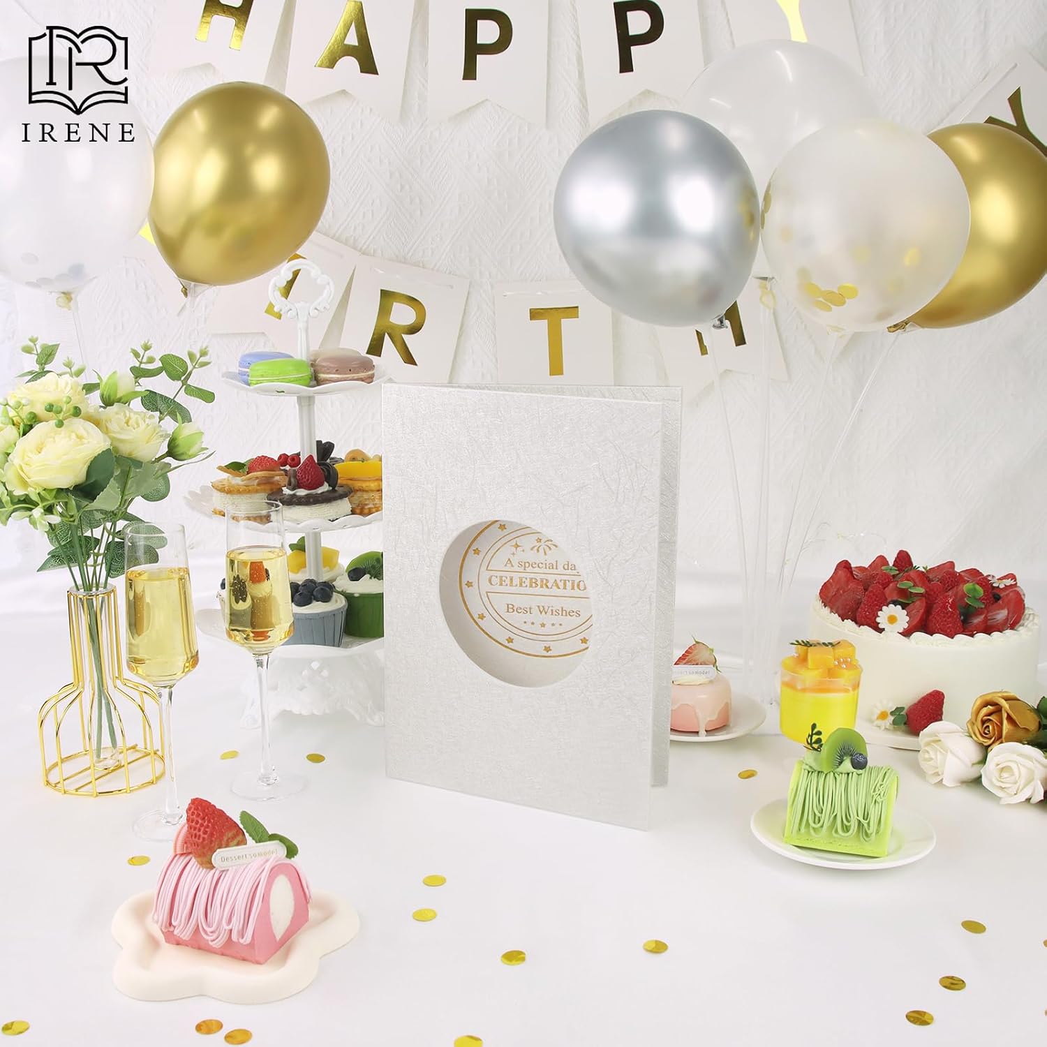 IRENE Guest Book for DIY, Blank White Gold Party Decoration Sign Book Alternative for Wedding, Birthdays, Graduation, Baby Showers, Quinceanera, Farewell, Retirement Celebration Party - Image 5