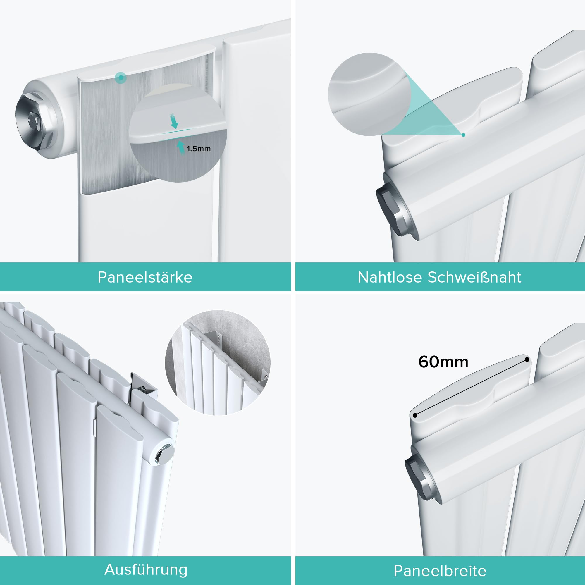 doporro Radiatore Verticale da Bagno 180x54cm, Radiatore a Pannello Termoarredo da Parete e Pavimento in Acciaio, Bianco