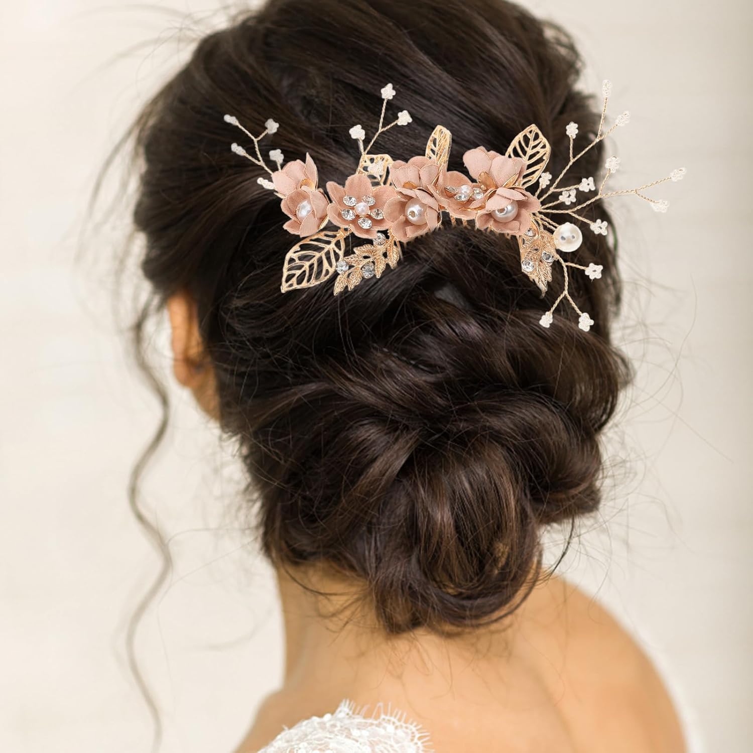 NUOBESTY Wedding Hair Comb Set Floral Rhinestone Bridal Hair Accessories Pearl Leaf Design for Women Wedding 4Pcs - Image 2