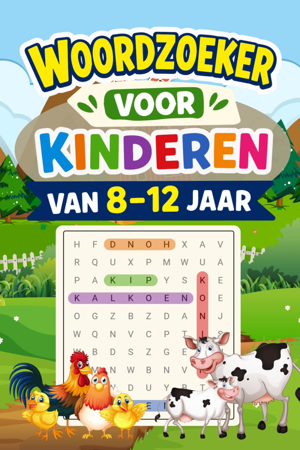 Woordzoeker Voor Kinderen Van 8-12 Jaar: Leuke en leerzame puzzels met boerderijdieren voor urenlang speelplezier