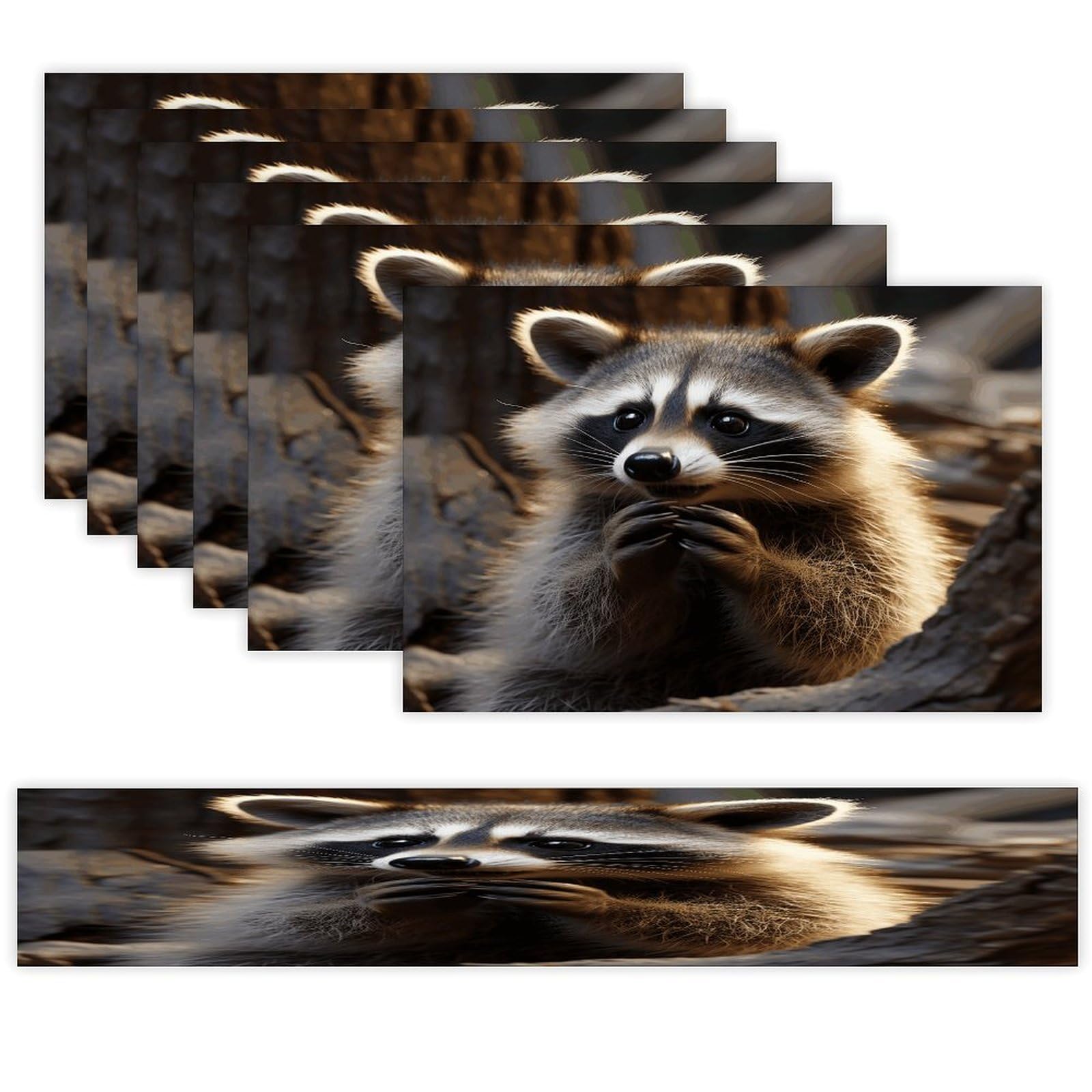 Cute Raccoon Table Runner and Placemats of 6 Washable Heat Resistant Place Mats with Table Runner Vintage Holiday Table Mat Set for Holiday Party Kitchen Dining Deco