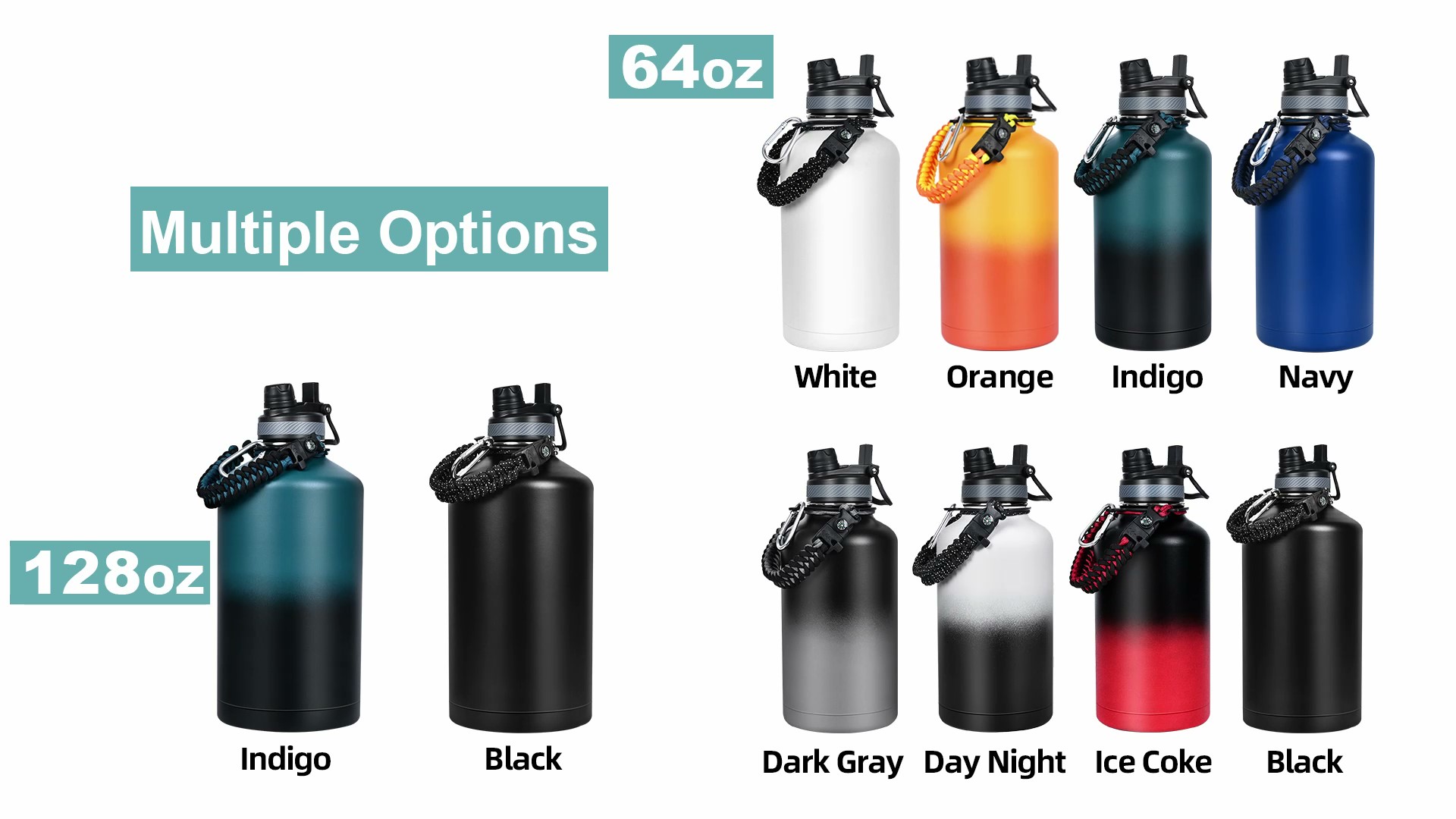 Amazon.com: GAZLEMHO Insulated Water Bottle 64 oz, Half Gallon