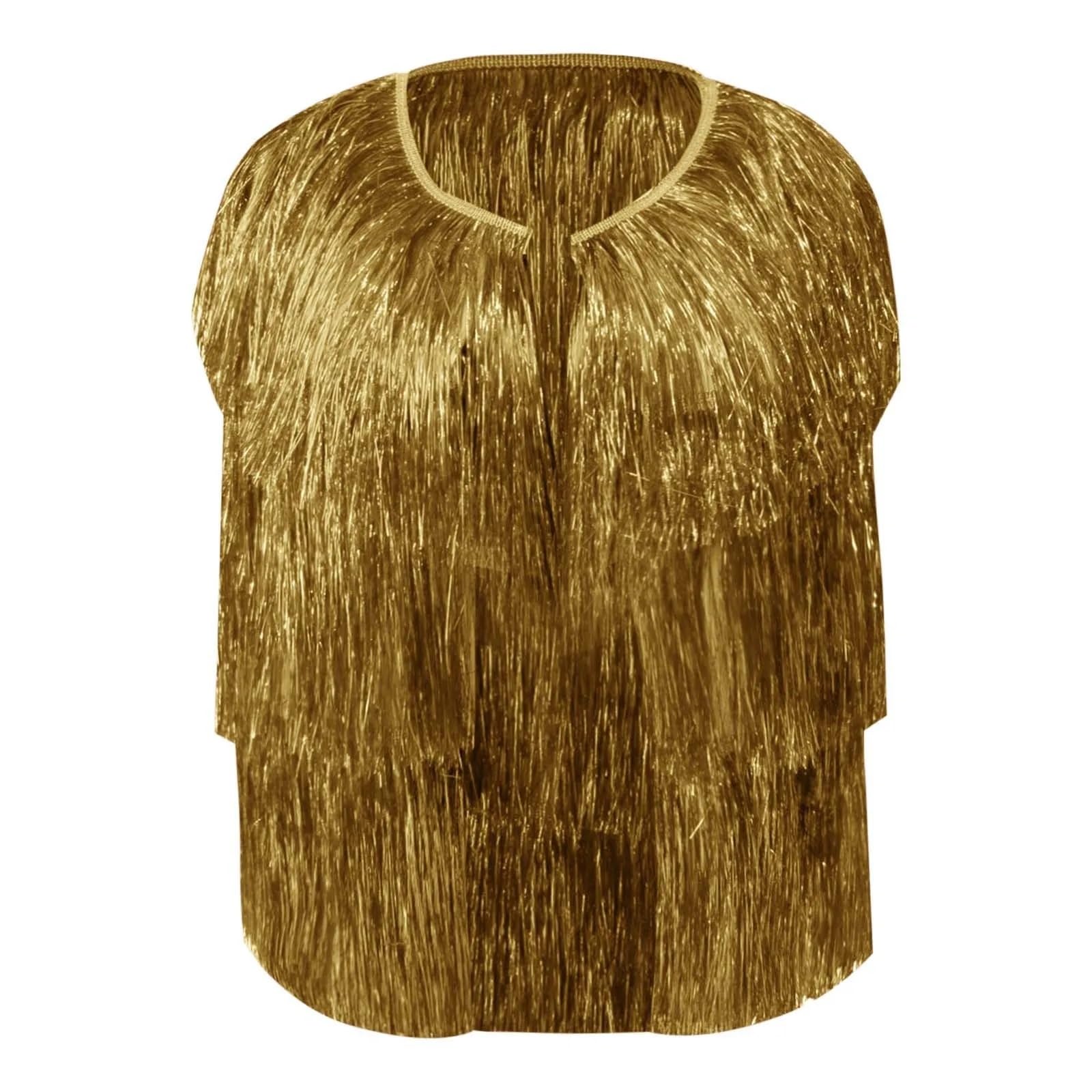 Top con Frange Giacca da Donna vestibilità Ampia con Paillettes e Frange, Cappotto da Donna Aperto sul Davanti, Abbigliamento da Club, Abbigliamento da Festa per Le Donne(Gold,L)