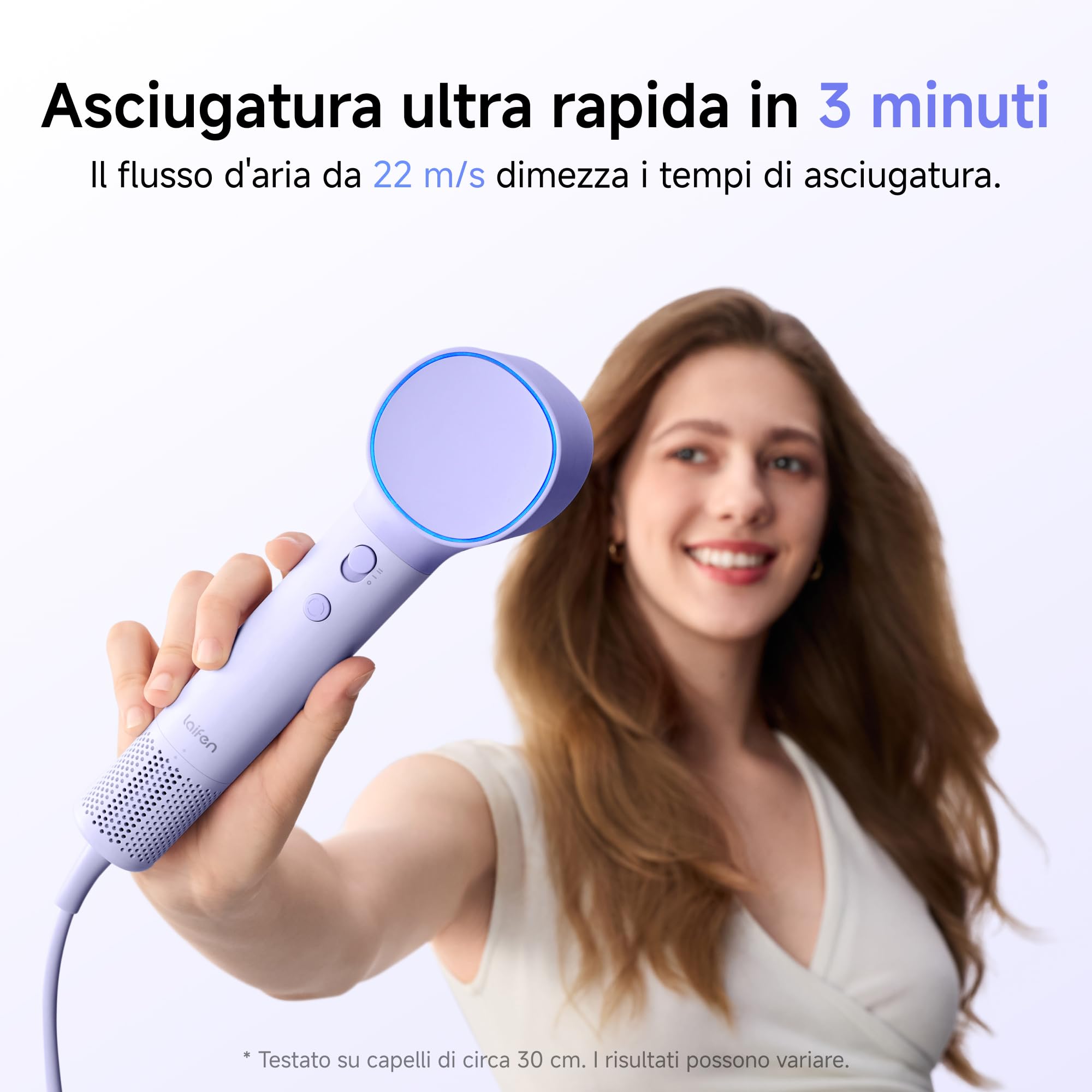 Laifen Neo Asciugacapelli ad Alta Velocità Con Motore Brushless da 110.000 Giri/Min, 200 Milioni di Ioni Negativi, Controllo Intelligente della Temperatura, 2 Ugelli Magnetici(Viola)