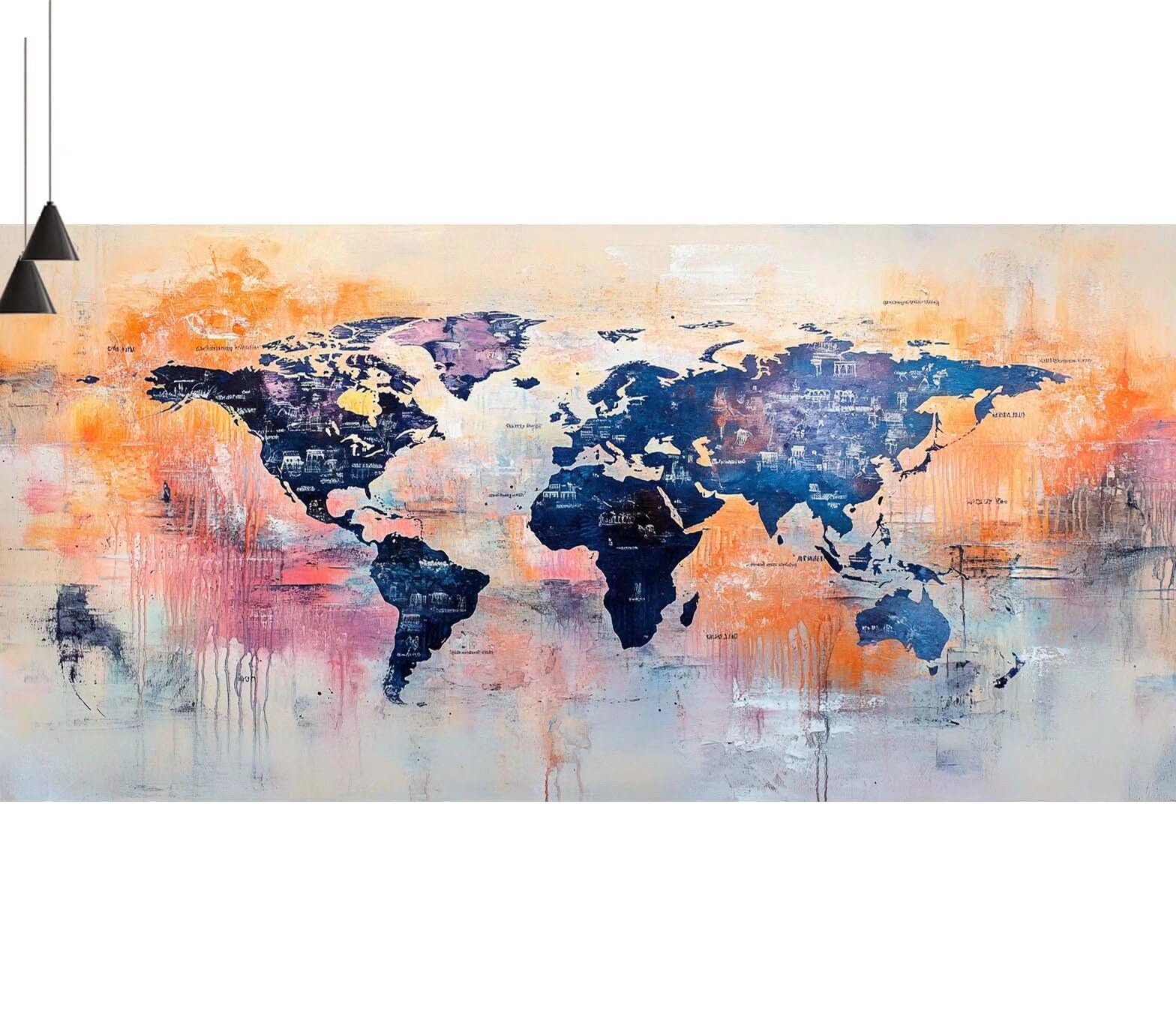 Dipingere con i Numeri per Adulti Bambini, Paint by Numbers con Pennelli Pittura a Pigmento Acrilico, Fai Da Te pittura di Numeri Kit Decora la casa Regalo (Senza Cornice)- Mondo,Mappa 60x155cm V-737