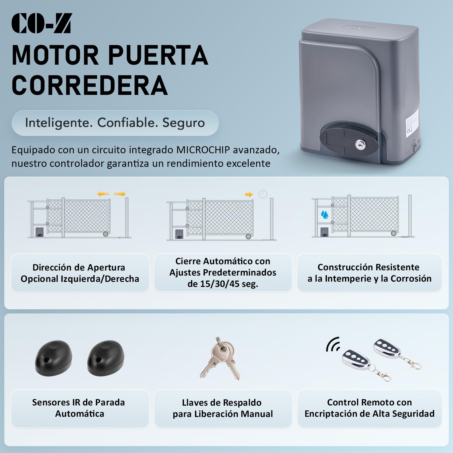 CO-Z 600KG Motores Puertas Correderas 280W Motor Puerta Garaje con 4M Cremallera de Acero, 2 Control Remoto, para Jardín, Garaje