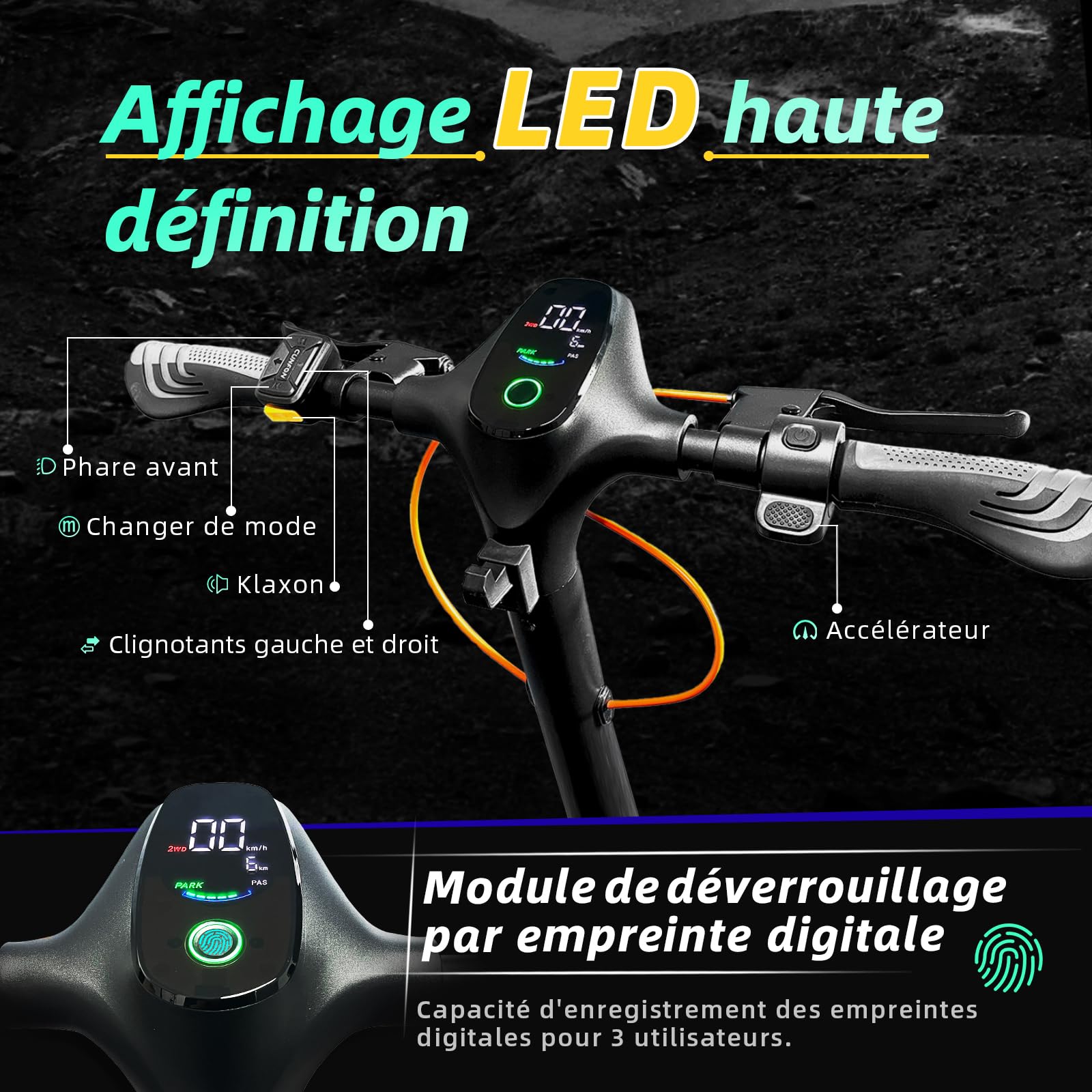 Trottinette Electrique Adulte RZ1000, Dual Motor, Autonomie 70km,1125Wh Batterie,Trotinette Electrique Pliable avec 10.5" Pneu Tout-Terrain,190kg Load,Fingerprint Unlock,Double Amortisseur, App