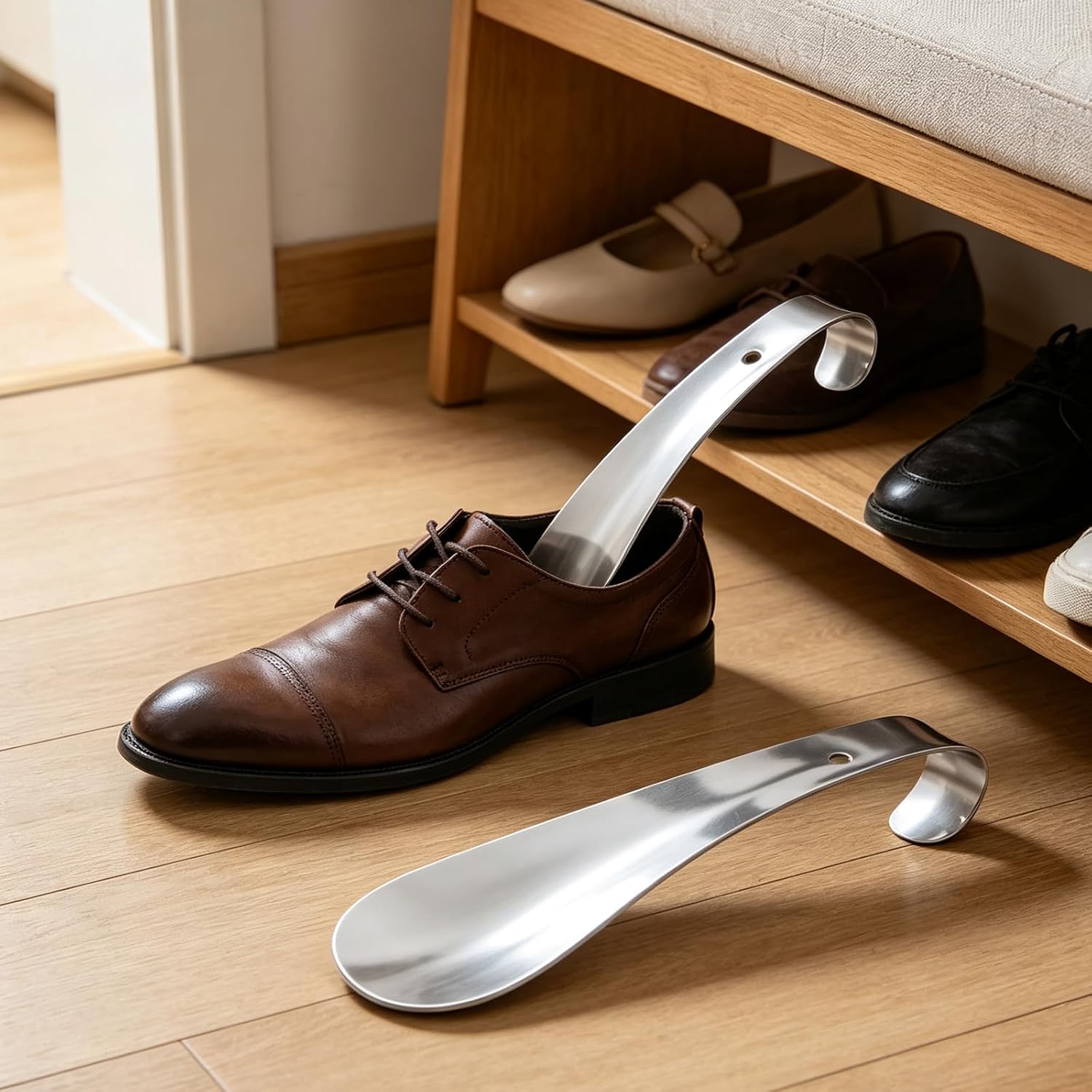 Antrader 2Pcs 5.7 Inch Stainless Steel Pocket Shoe Horns for Kids Men Women