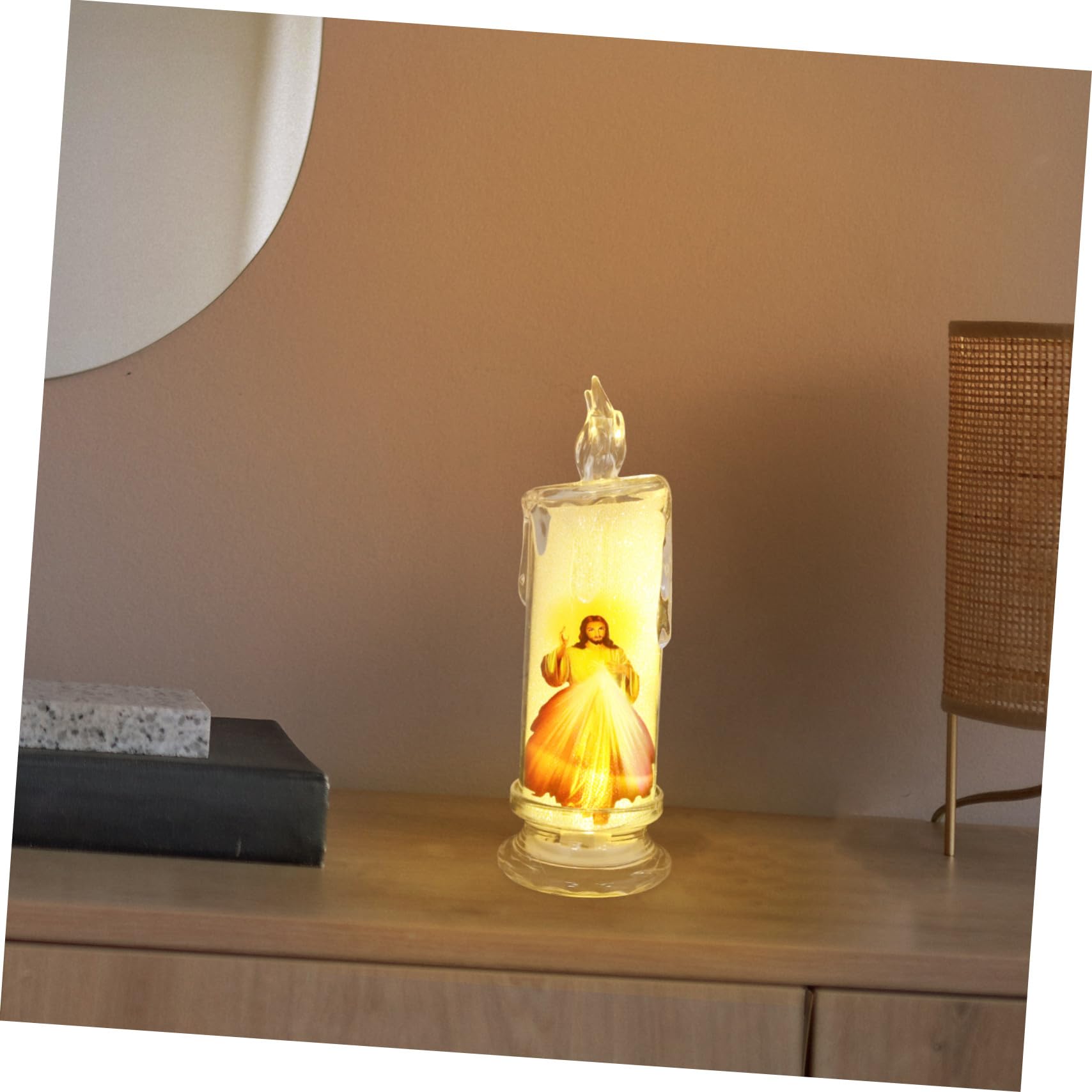 Candela LED la Notte Santa con Base, Lampada a Candela da Preghiera senza Fumo, Decorazione LED per Natale, Pasqua e Festa, Set 4 Pezzi per Casa e Celebrazioni Sacre