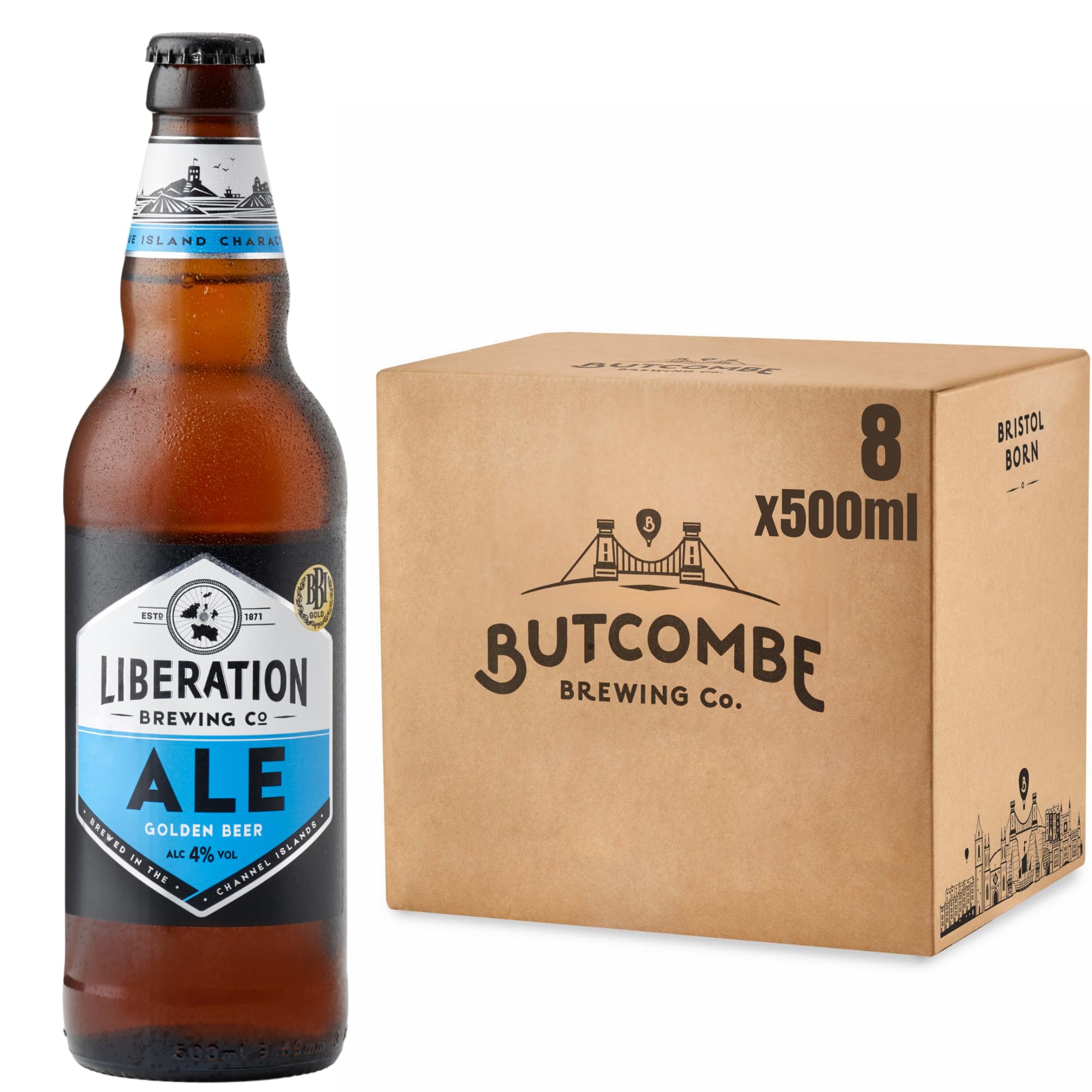 Butcombe Brewery, Liberation Ale Beer Bottles, Vegan Friendly, Citric Flavour, Smooth and Easy Drinking, Pack of 8 x 500ml