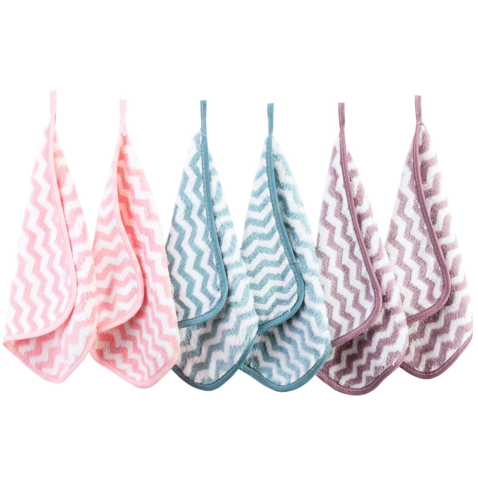 PHOGARY Flannel Face Cloth Pack 6, Reusable Microfibre Face Cloth, Makeup Remover Cloth Cleansing Cloths for Face, Microfibre Soft Facecloths Flannels Cleanser Towel - Washable (8 x 8in, Stripe)