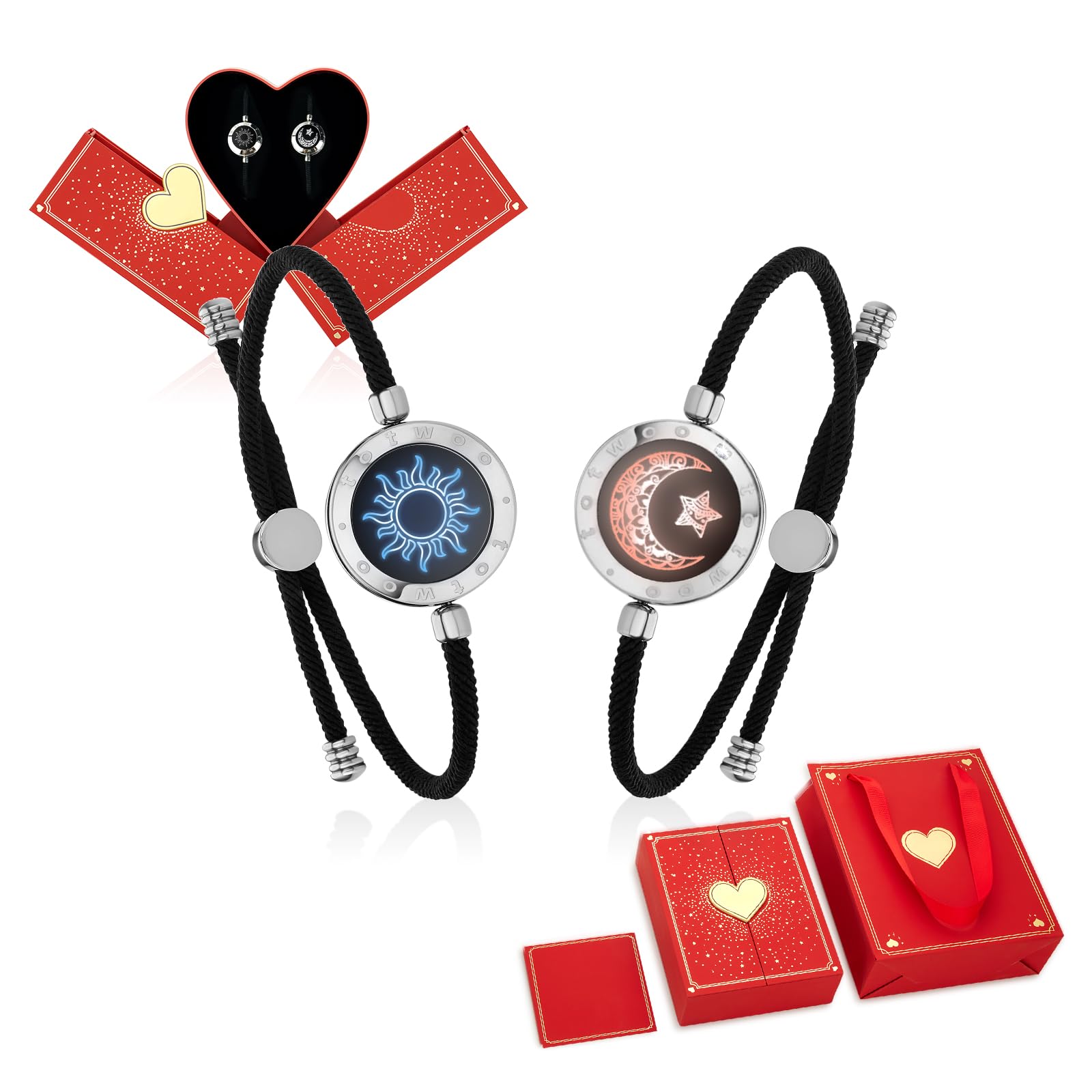 TOTWOO Bracciali per Coppie con Collegamento Bluetooth Uno a Uno tramite App, Luci e Vibrazione al Tocco – Regalo Romantico per San Valentino e Relazioni a Distanza in Acciaio Inossidabile 316L