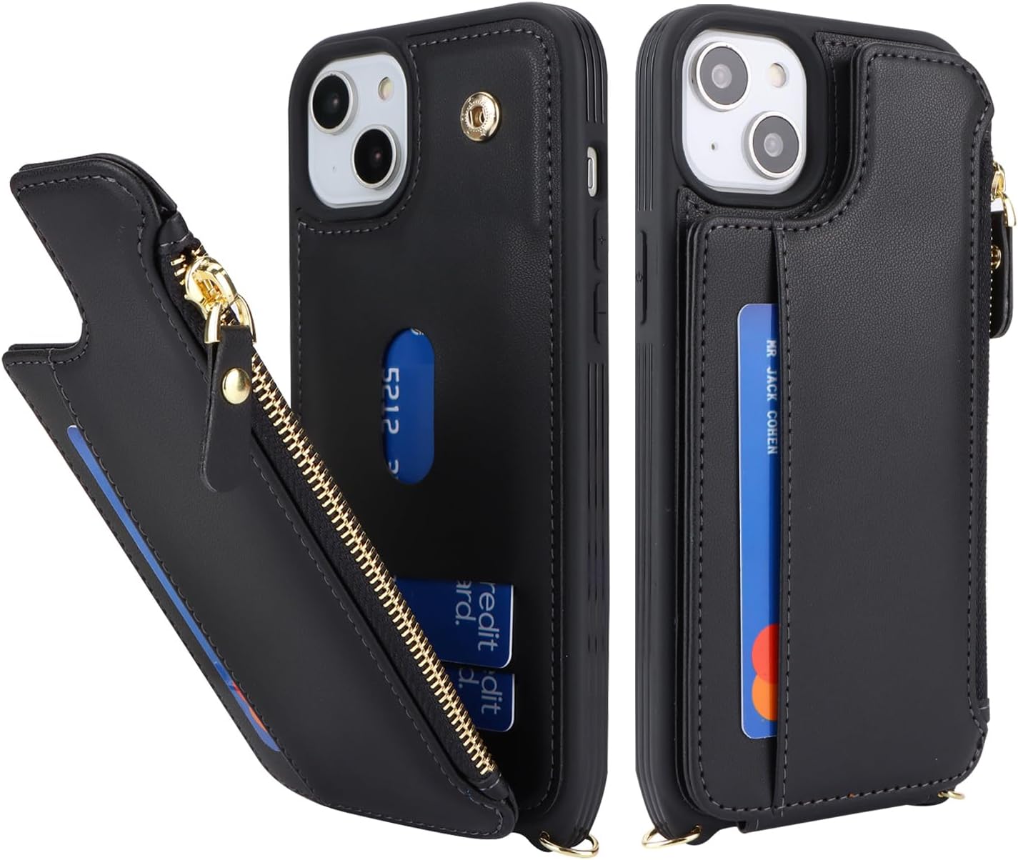 Cavor for iPhone 14 Plus Wallet Case with Card Holder for Women,for iPhone 14 Plus Case with Strap,Crossbody Lanyard and Wristlet Zipper Pocket Phone Cover-Black - Image 5