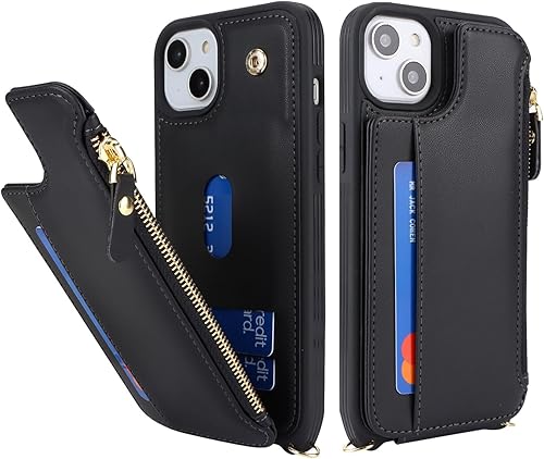 Miniatura 9 de Cavor Funda para iPhone 13 con tarjetero y cartera, funda protectora de cuero a prueba de golpes, color negro