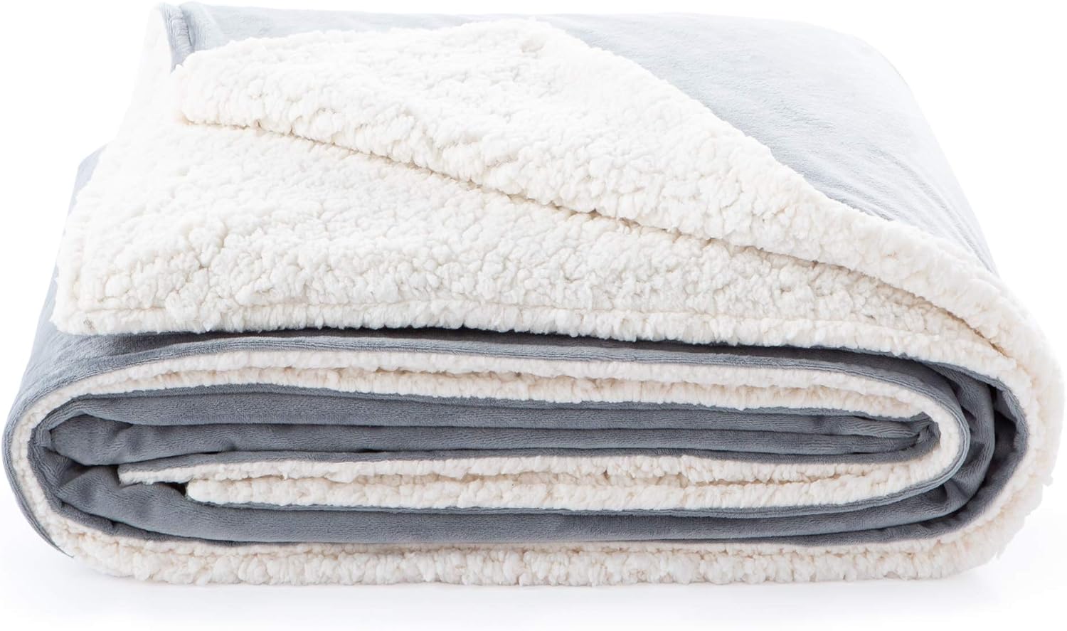 Linenspa Zippered Cover for Weighted Blanket - 10 Pre-Sewn Duvet Loops- Removable and Machine Washable, 60" x 80", Gray/Cream Minky and Sherpa