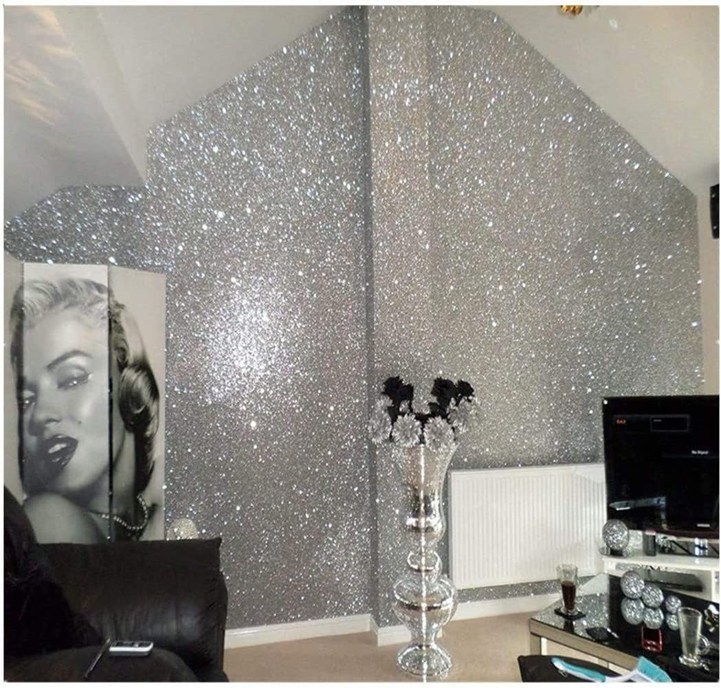 Silver Chunky Glitter Wallpaper Peel and Stick, Bling Sequins Glitter Wallpaper for Walls (17.3" by 197", Sliver)
