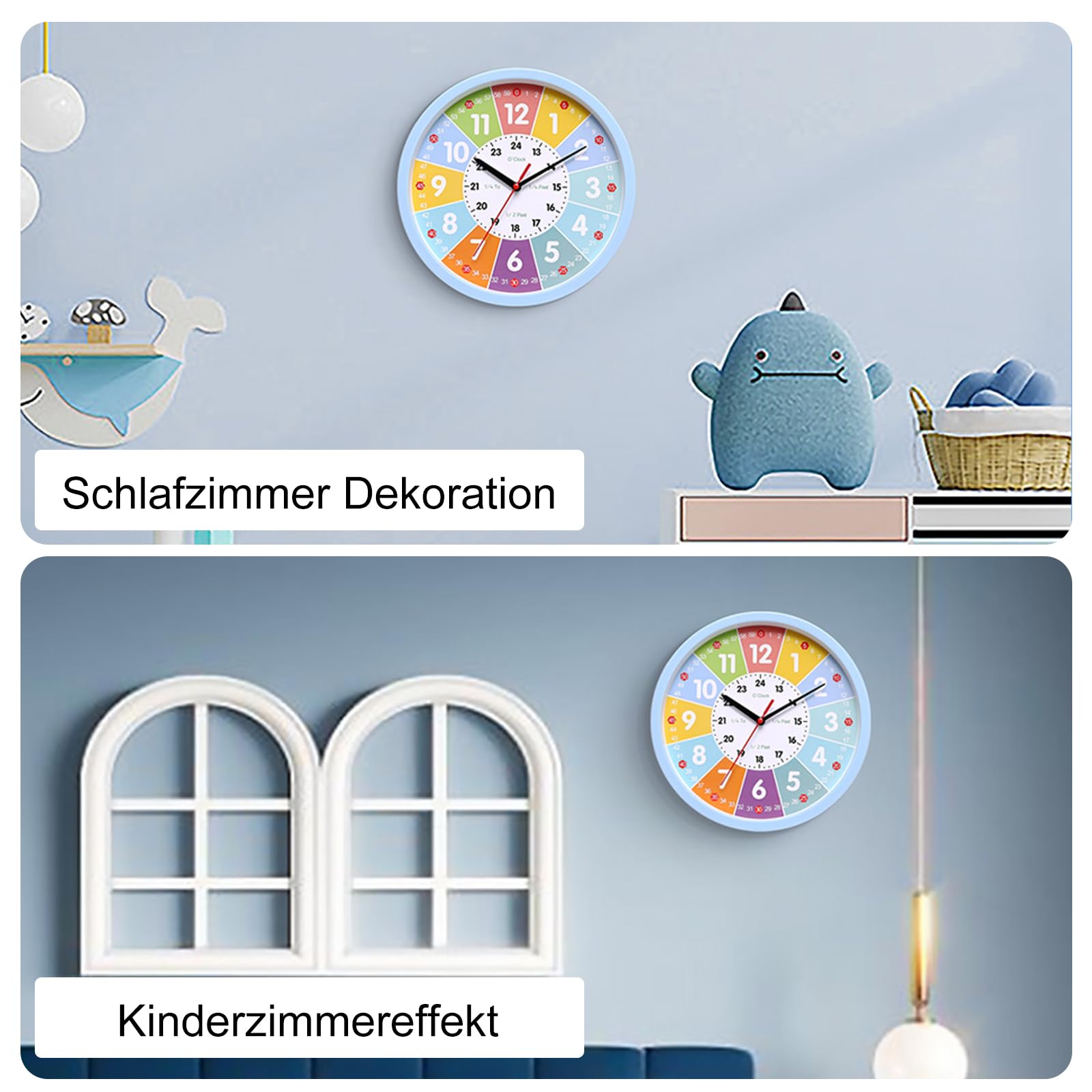 HOSPAOP Orologio Da Parete Silenzioso per Bambini, Orologio Didattico Colorato Senza Ticchettio, Ideale per Ragazzi e Ragazze, Camera dei Bambini, Camera da Letto, Cucina, Soggiorno, Scuola - 25 cm