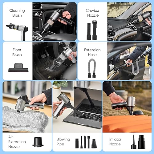Miniatura 4 de Aspiradora de mano inalámbrica para automóvil, 20000 PA, aspiradora portátil de mano de alta potencia y plumero de aire para el hogar del automóvil,