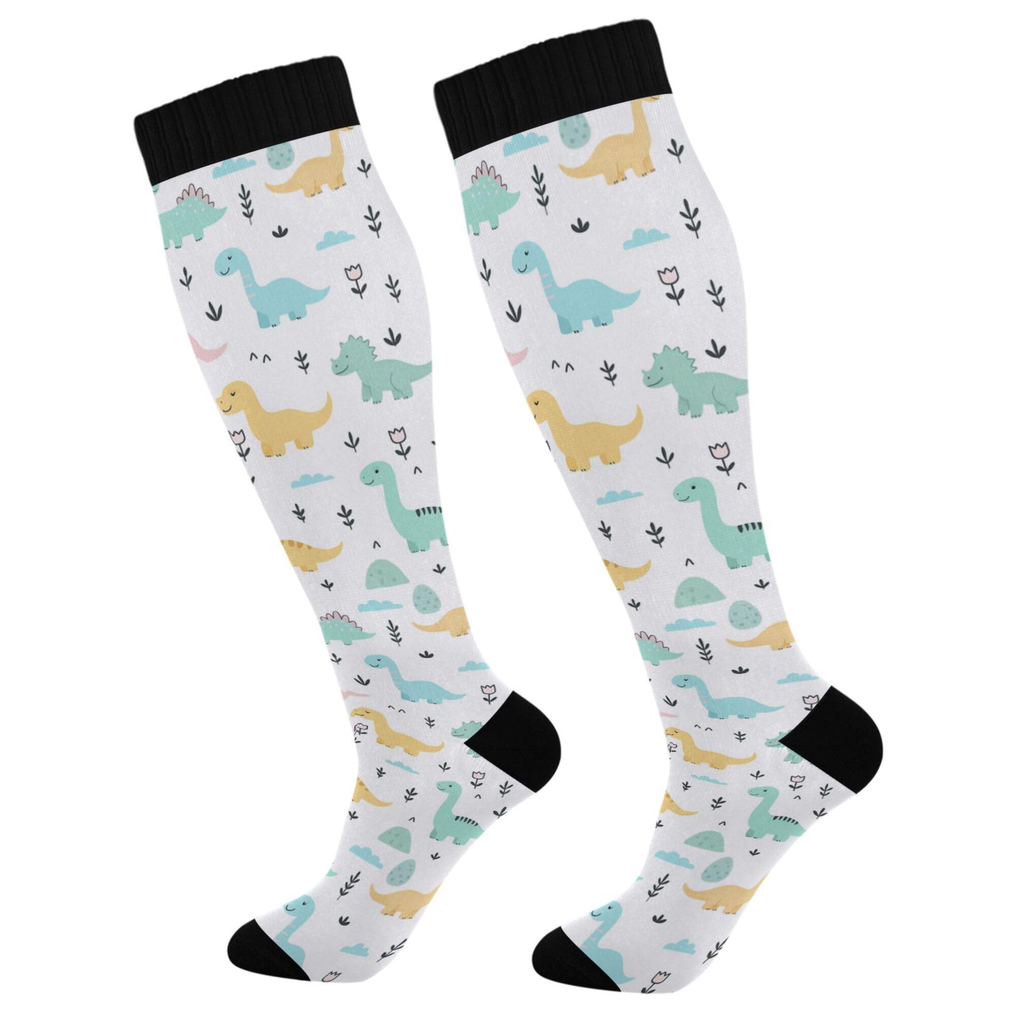 Cute Dinosaur Compression Socks for Women & Men Circulation Long Socks for Running Cycling Athletic Nurse