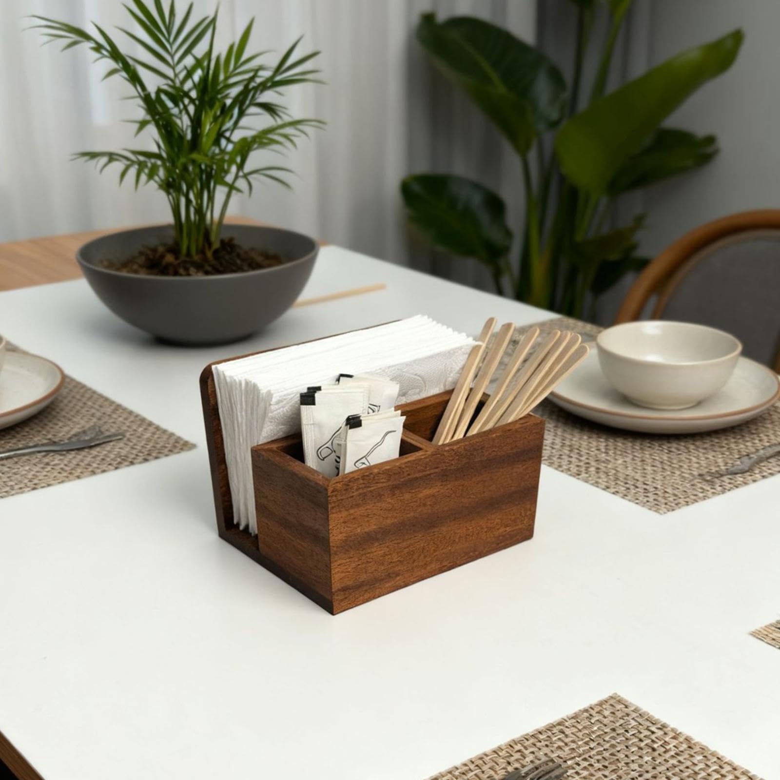 Rustikaler Besteckhalter Aus Holz, Serviettenhalter für Restaurant, Hotel, Büro