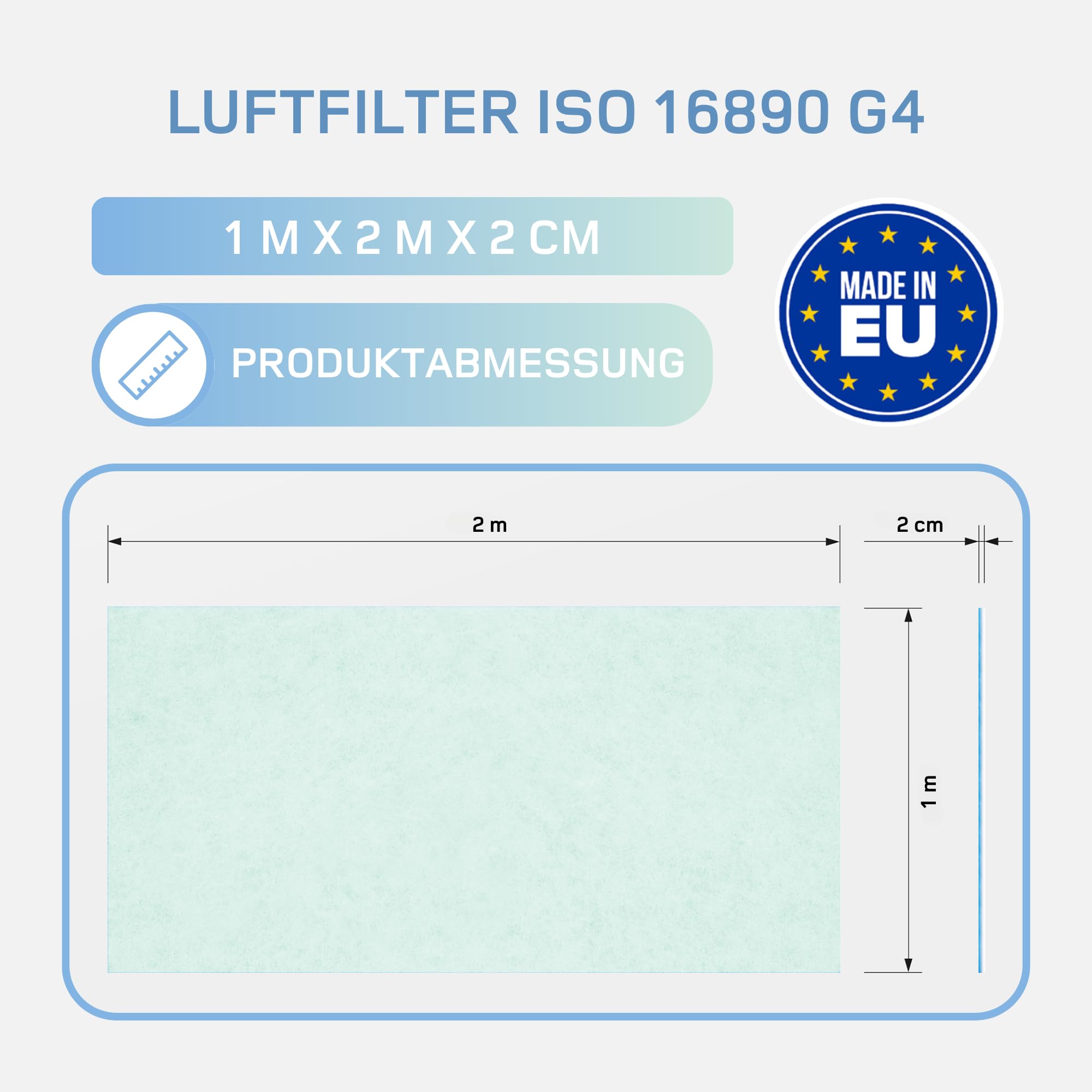 Filter für Dunstabzugshaube 1 * 2 m, G4 Filtermatte Zuschneidbar, Universell Einsetzbarer Luft Filter, Filtervlies Lüftung, Ventilator Filter, Made in EU