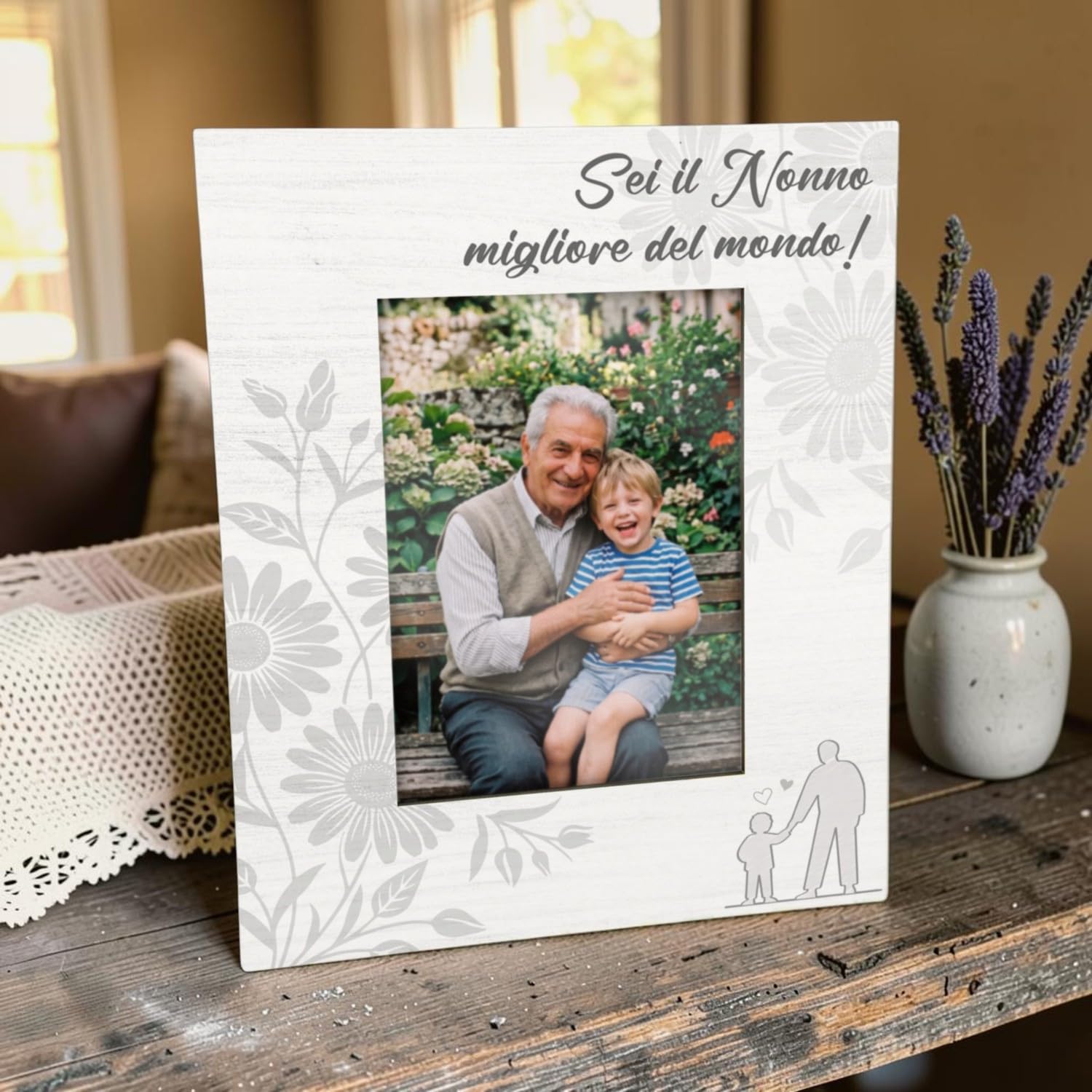Portafoto in Legno per il Nonno Personalizzato con Foto 18x24 - Cornice Regalo Sei il Nonno Migliore del Mondo Made in Italy