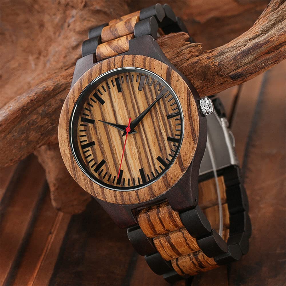 CAIDAI&YL Reloj de Pulsera de Cuarzo con Reloj de Madera Grabado Personalizado Relojes de Madera Natural, con Caja de Reloj