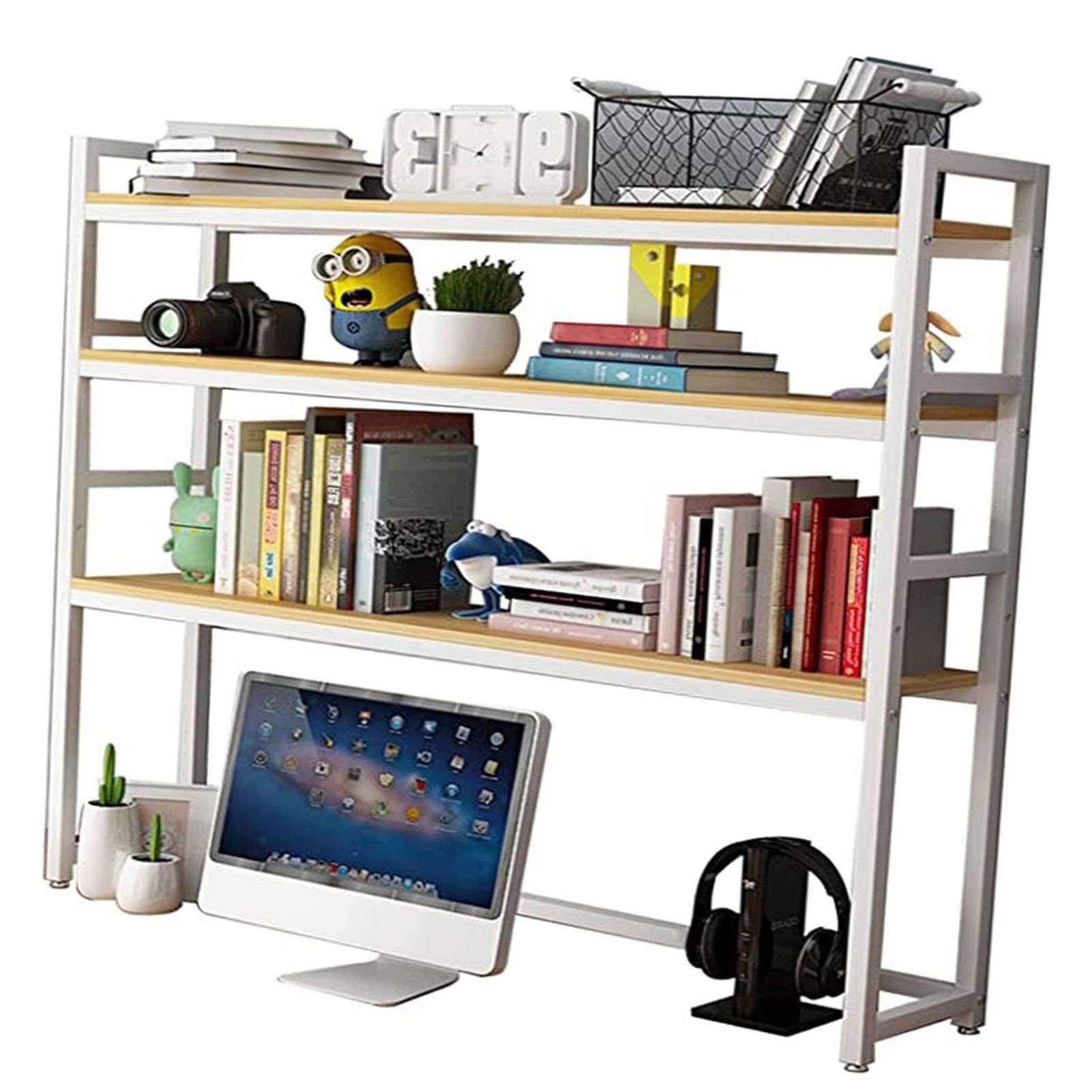 Estantería Organizador De Escritorio DIY - Organizador De Escritorio De Oficina 3 Niveles, Organizador De Almacenamiento De Escritorio De Madera Metal, Per Forniture Ufficio Casa (Color : White A, S