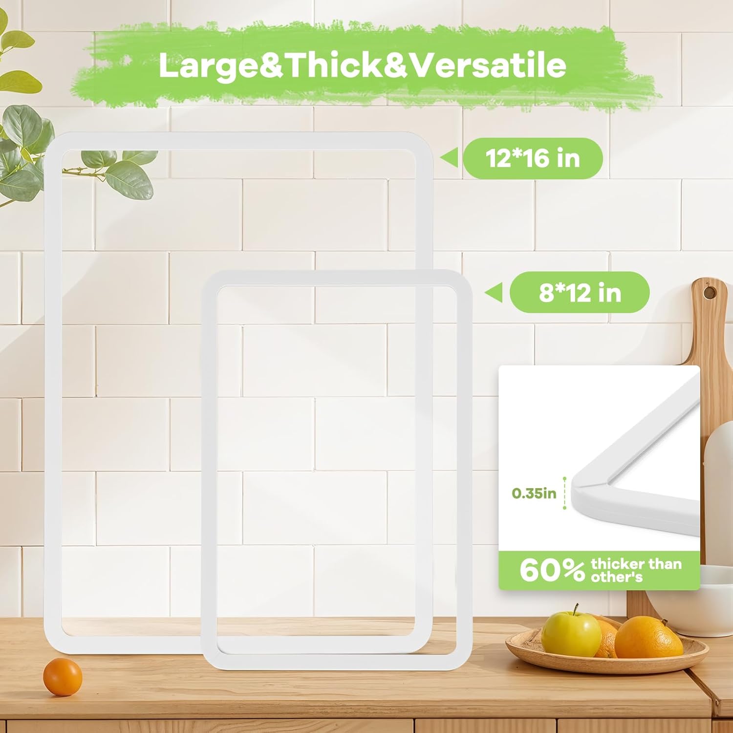 Cutting Board, Tempered Glass Cutting Board for Kitchen Counter, 2Pcs Chopping Board Set with Non-Slip Silicone Edges, Heat Resistant, Dishwasher Safe, Kitchen Decoration 12"x8"&16"x12" White