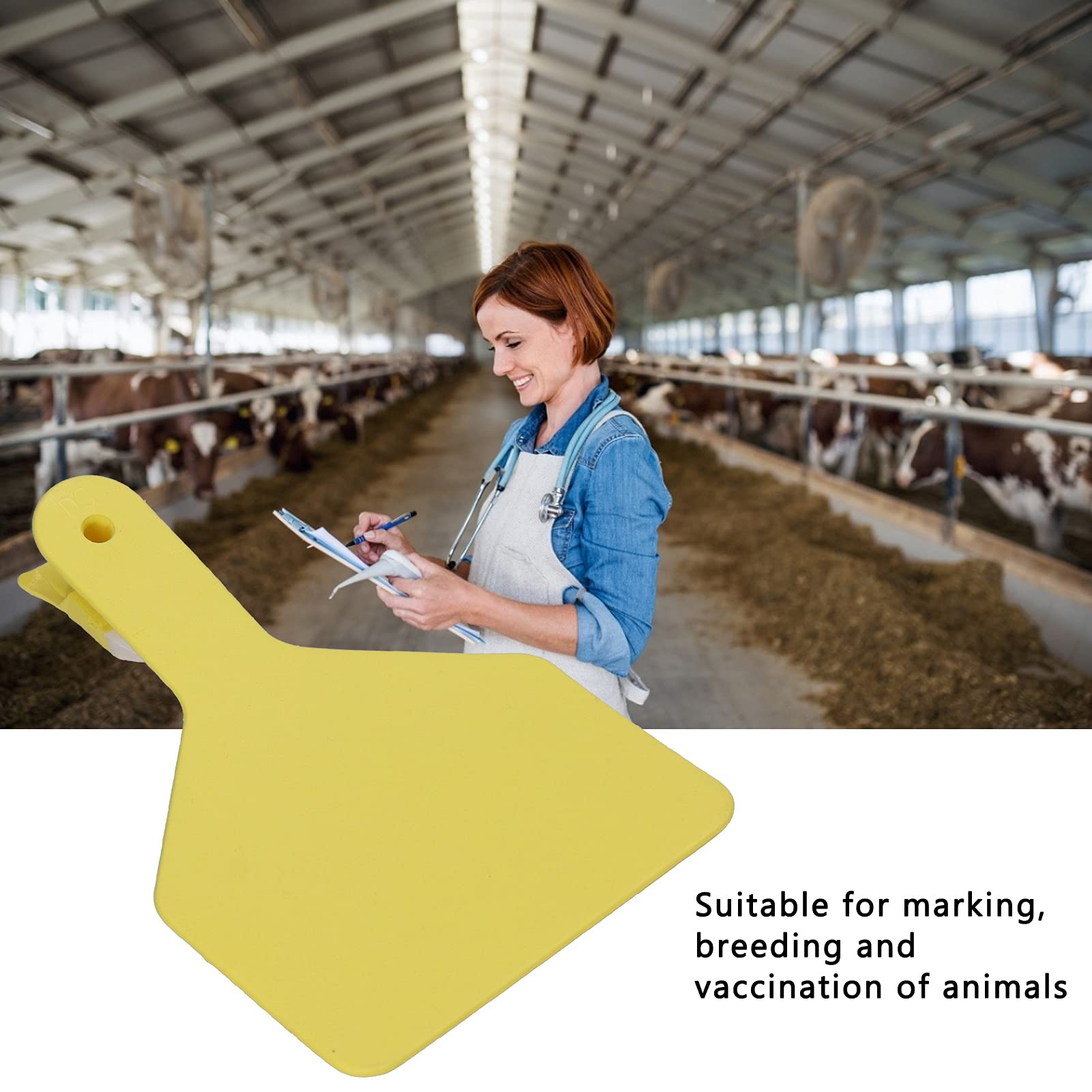 Marcatore per orecchie di mucca, kit di marchi auricolari integrati in plastica da 100 pezzi Etichetta per etichette auricolari per allevamenti di bestiame per identificazione di bovini di vacca Giall