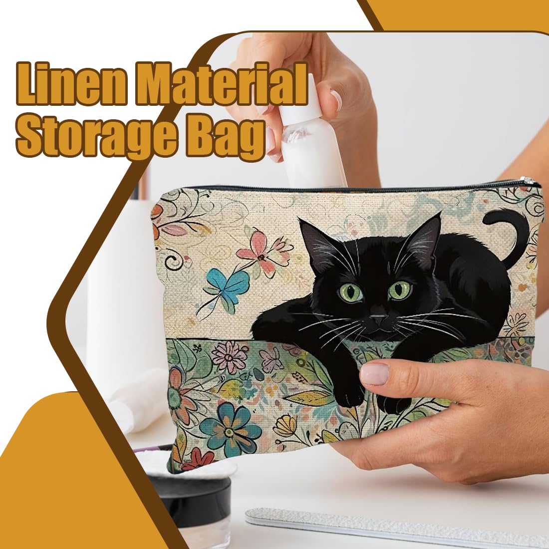 Beauty Case da Viaggio, Borsa da Toilette da Viaggio, Borsa Cosmetica per Gatt, Borsa per Cosmetici, Pochette Donna Trucchi, Borse Trucco Floreale per Donne Ragazze (A)