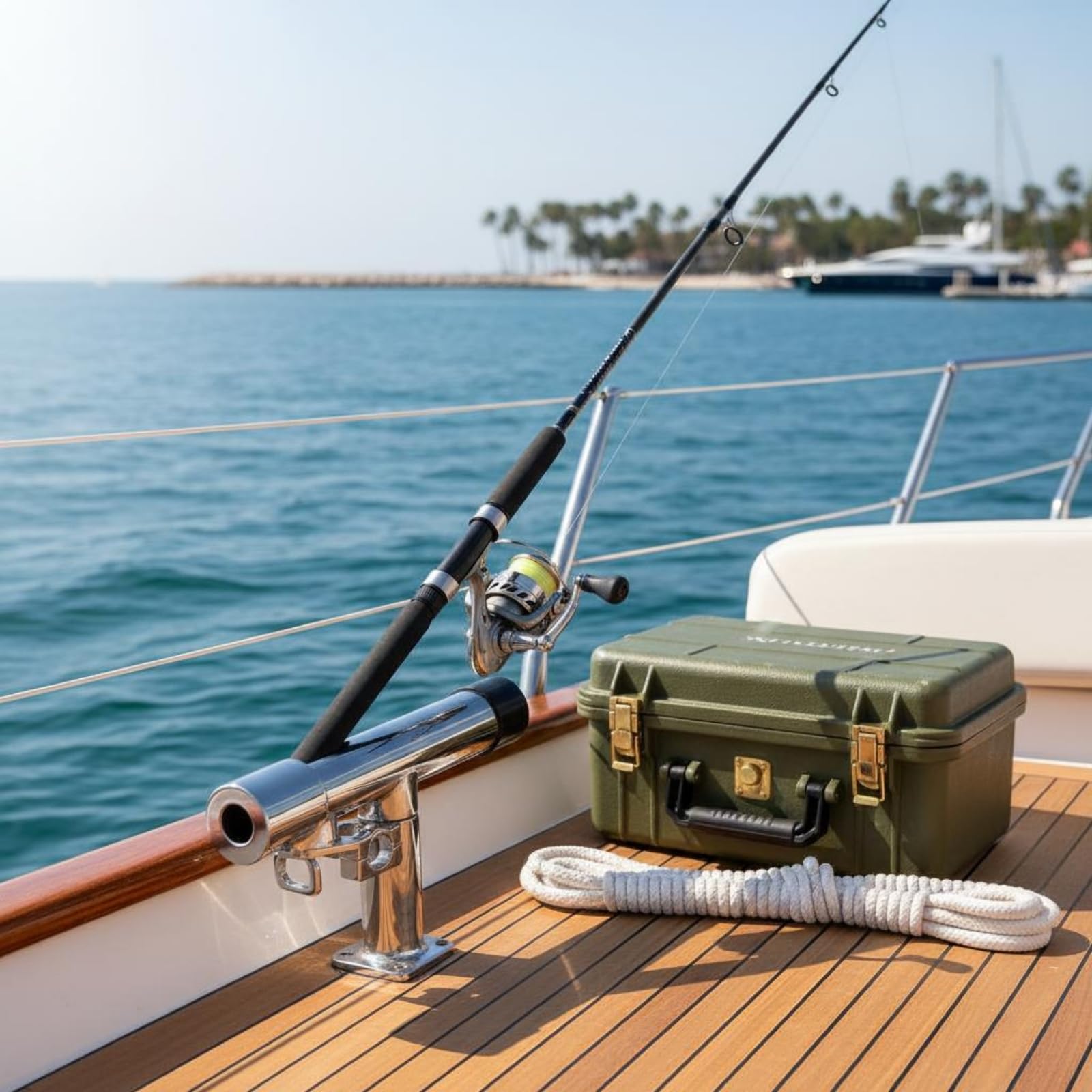 kowaku Porta Canna da Pesca Supporto Porta Canna Staffa Inox Regolabile con Morsetto per Corrimano E Inserto in Nylon Nero Rotazione Completa 360 Gradi Adatto per Barca Pesca Sportiva Uscita in Mare